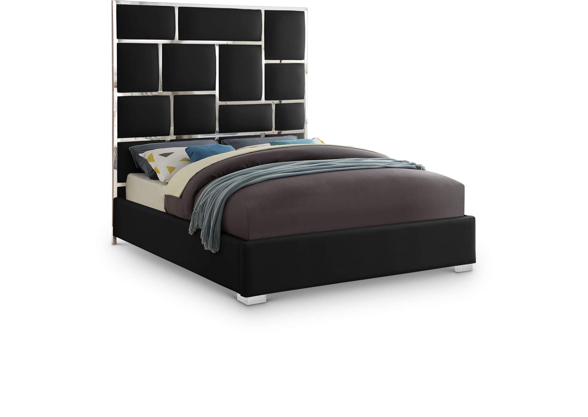 Milan Black Vegan Leather Queen Bed
