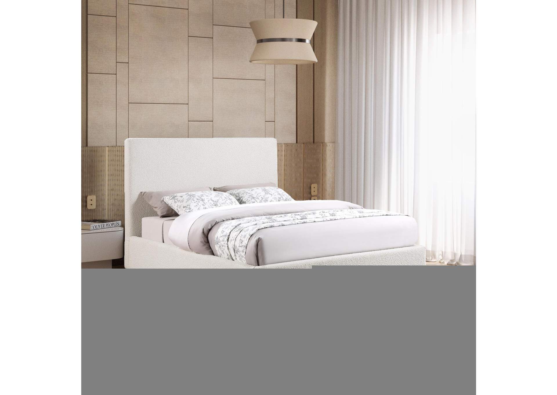 Monaco Cream Boucle Fabric Full Bed