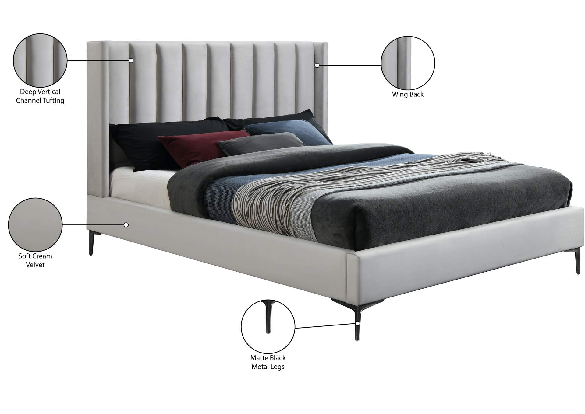 Nadia Cream Velvet Full Bed