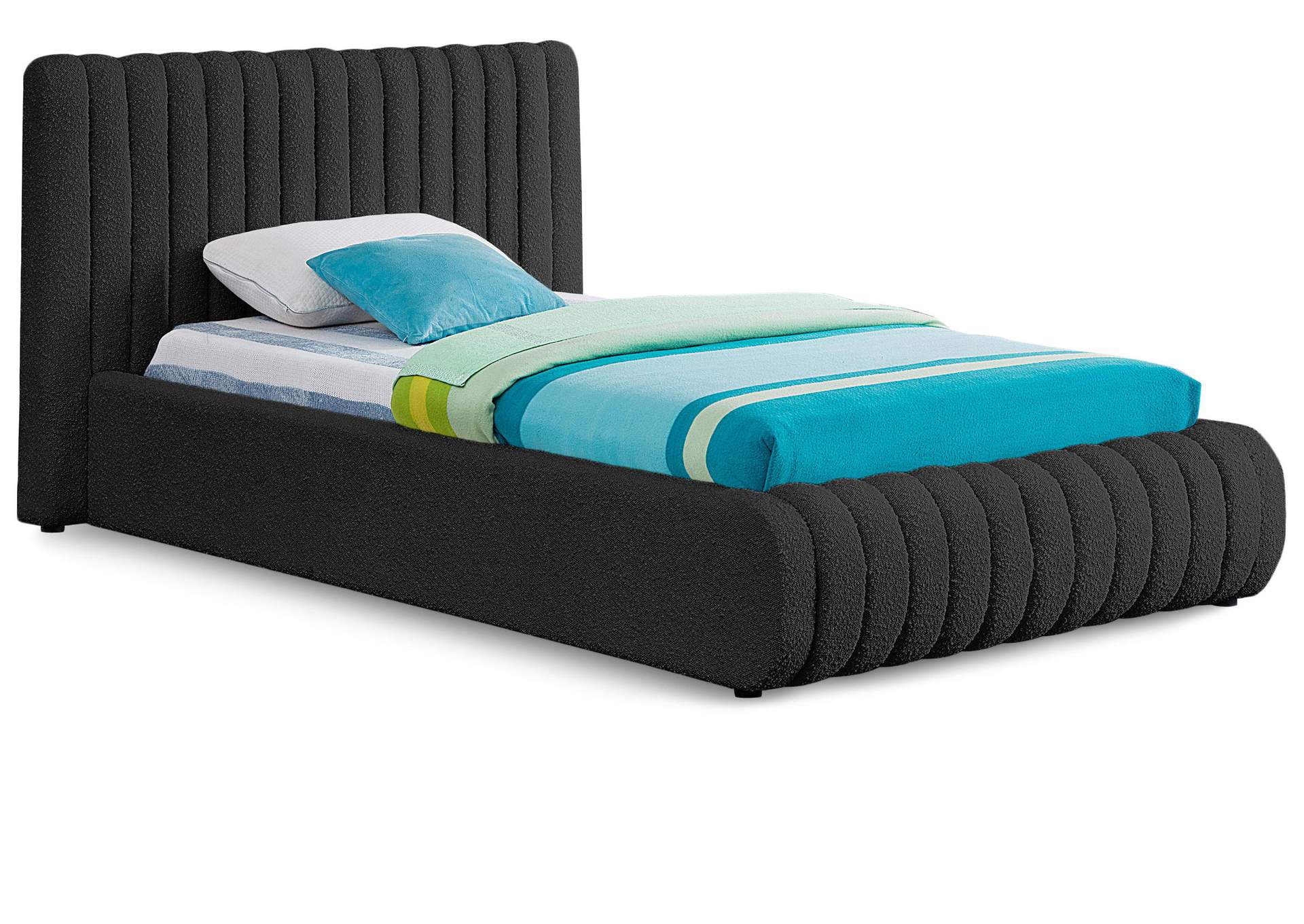 Nash Black Boucle Fabric Twin Bed