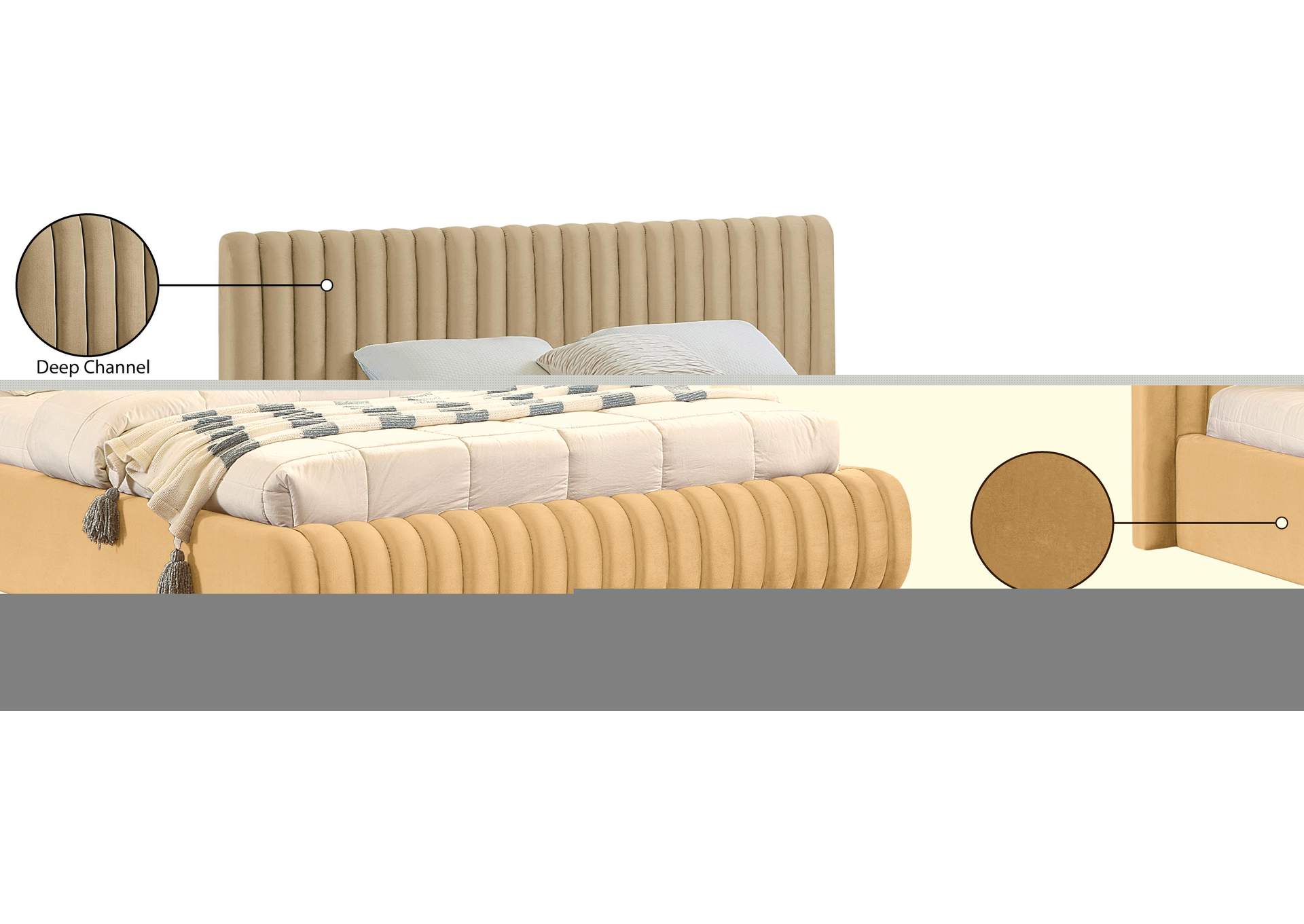 Nico Camel Velvet Queen Bed