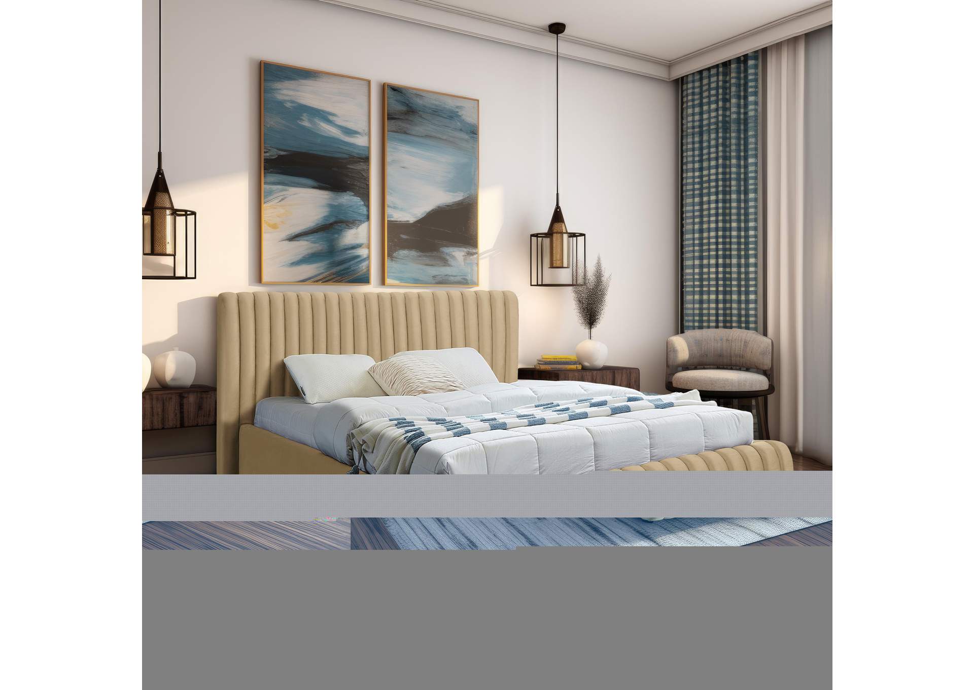 Nico Camel Velvet Queen Bed