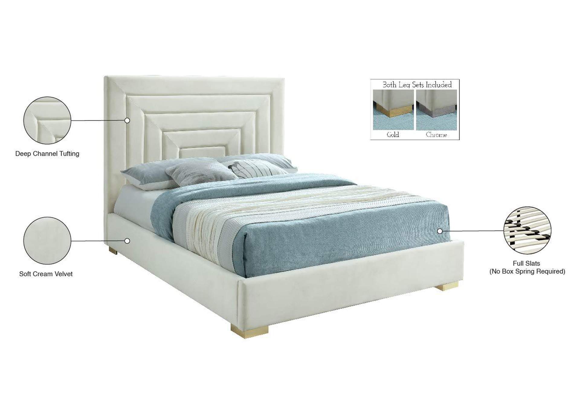 Nora Cream Velvet Full Bed