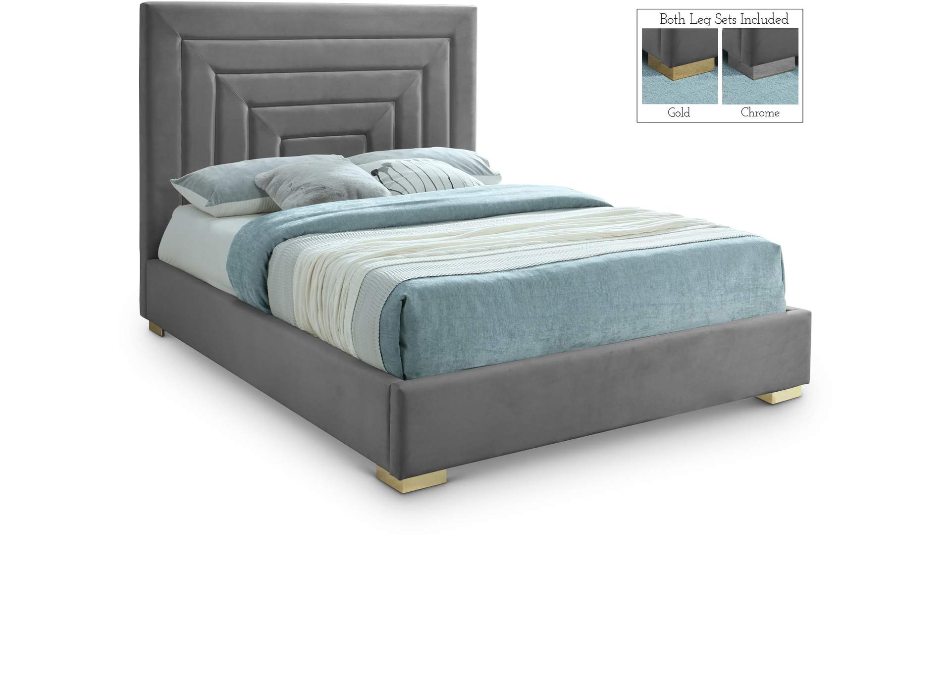 Nora Grey Velvet King Bed