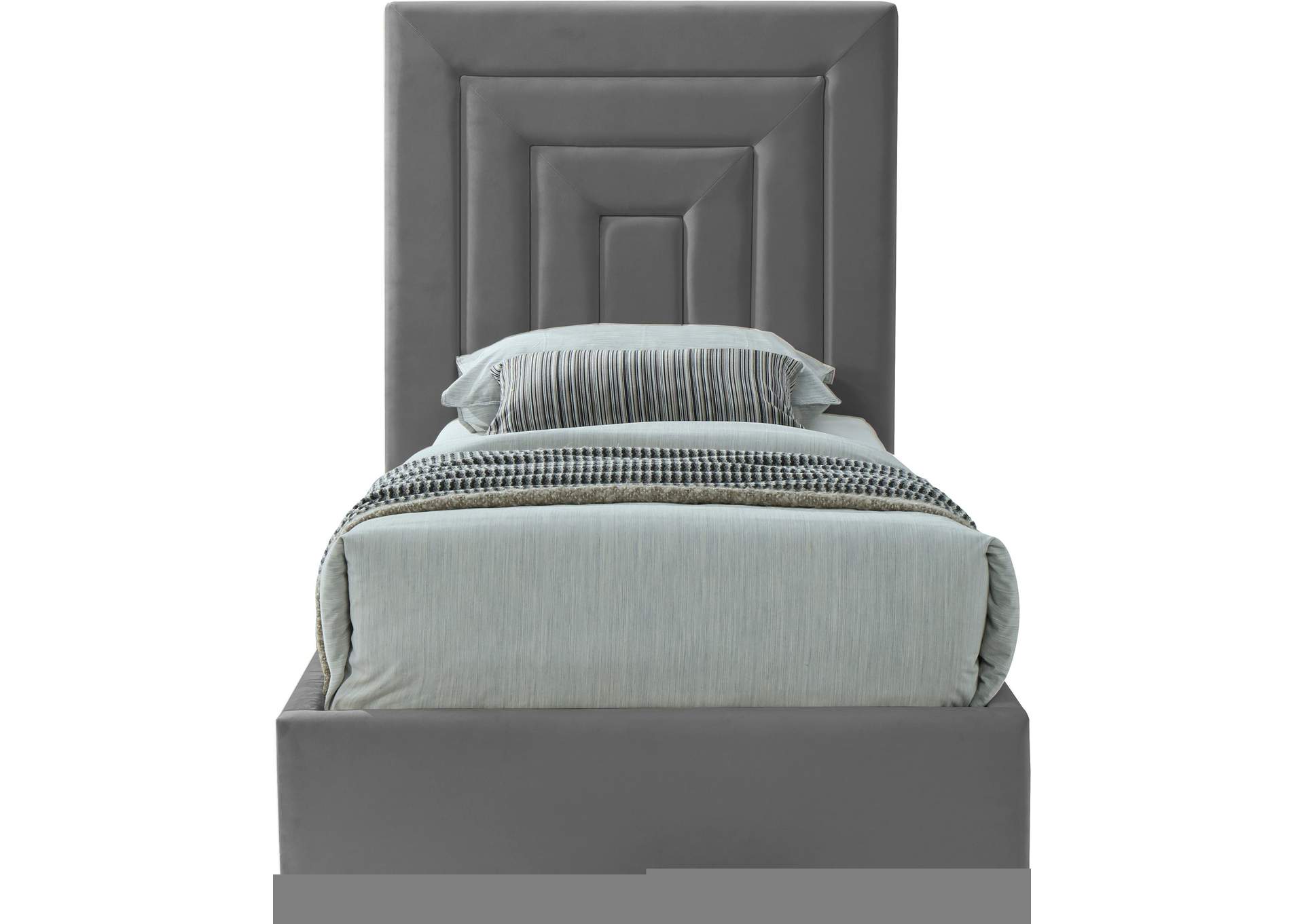 Nora Grey Velvet Twin Bed