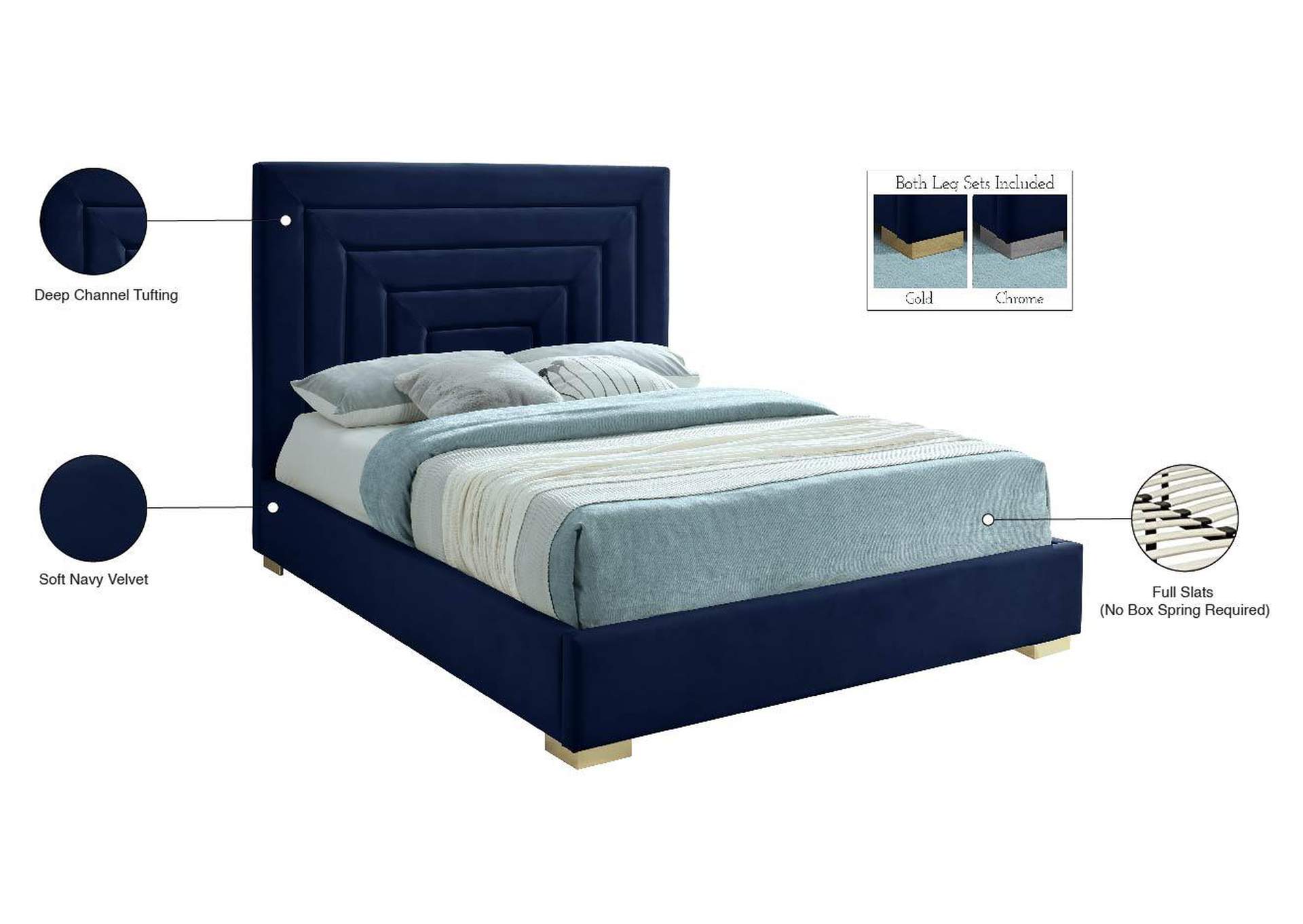 Nora Navy Velvet Queen Bed