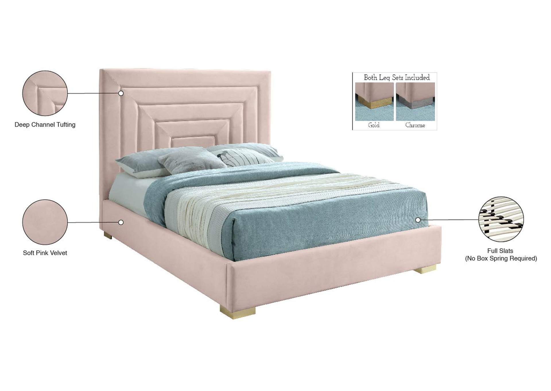 Nora Pink Velvet Full Bed