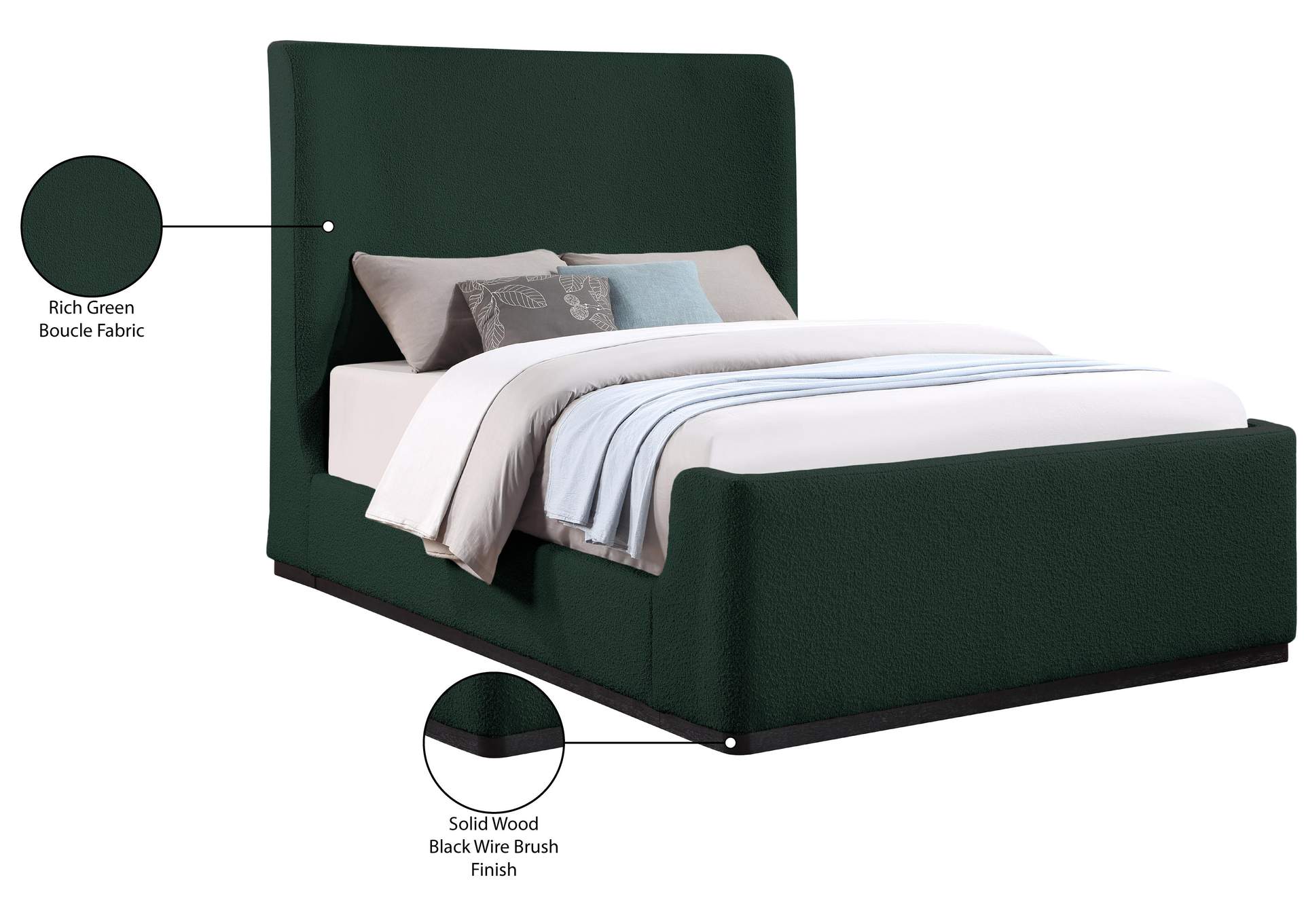 Oliver Green Boucle Fabric Full Bed (3 Boxes)