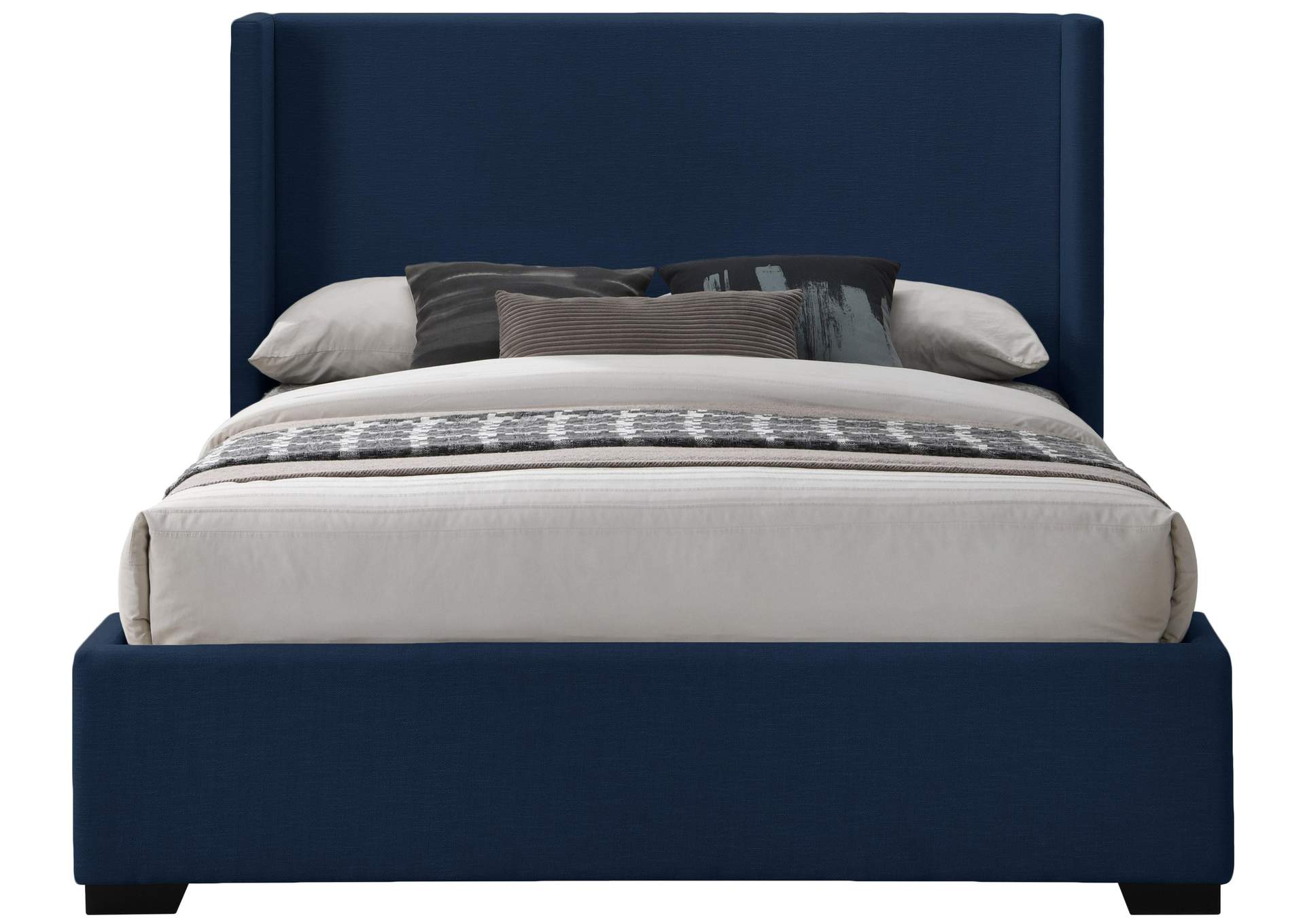 Oxford Navy Linen Textured Fabric Full Bed (3 Boxes)