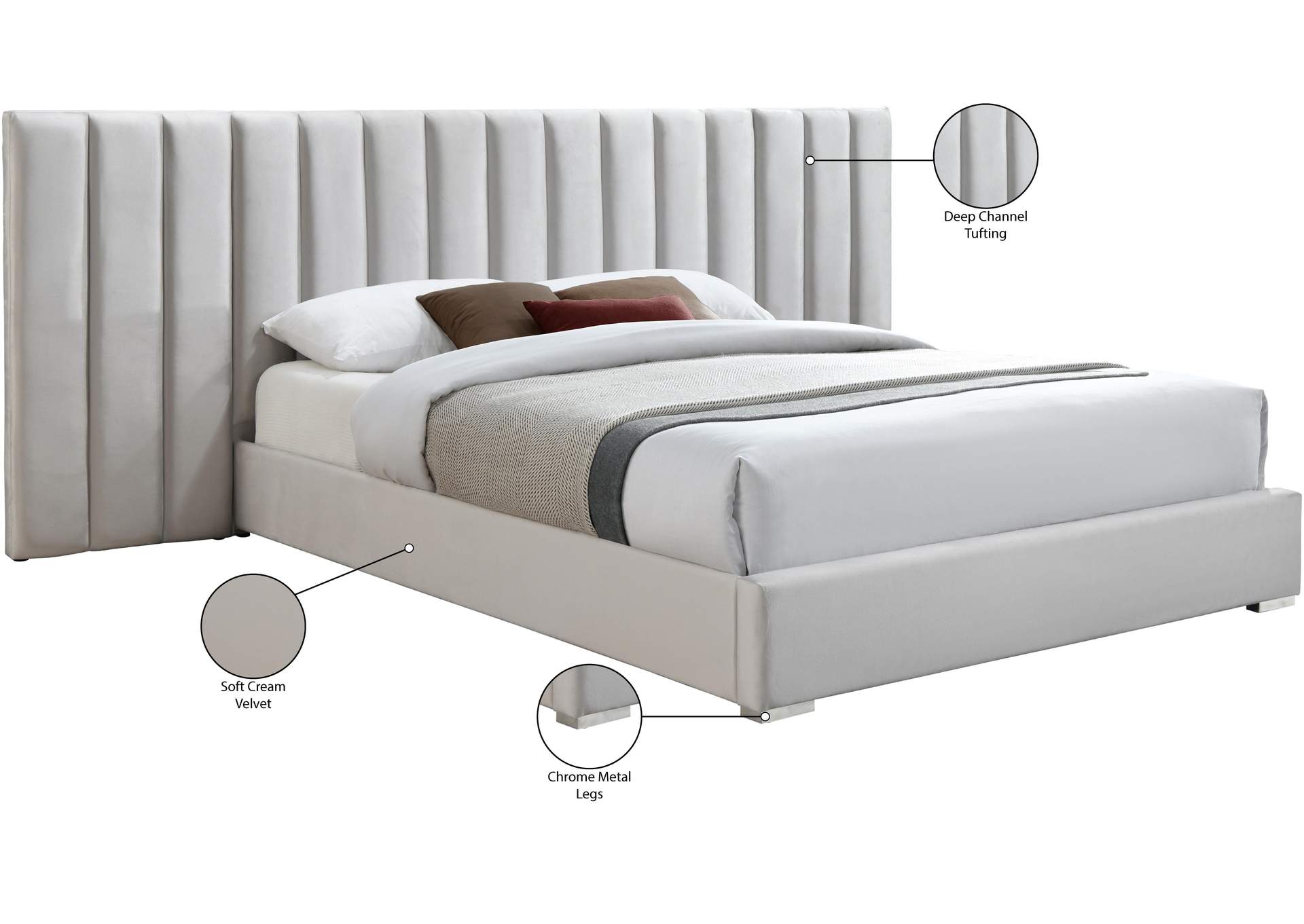 Pablo Cream Velvet King Bed
