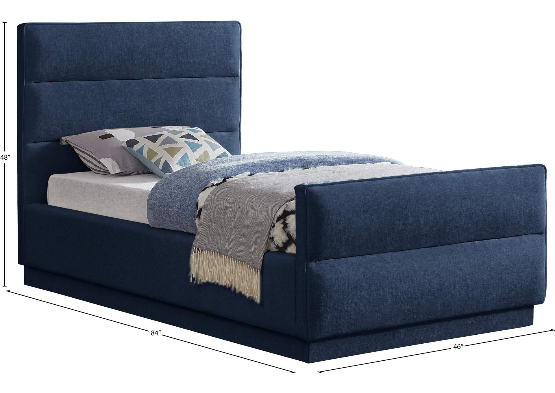 Paxton Navy Chenille Fabric Twin Bed (3 Boxes)