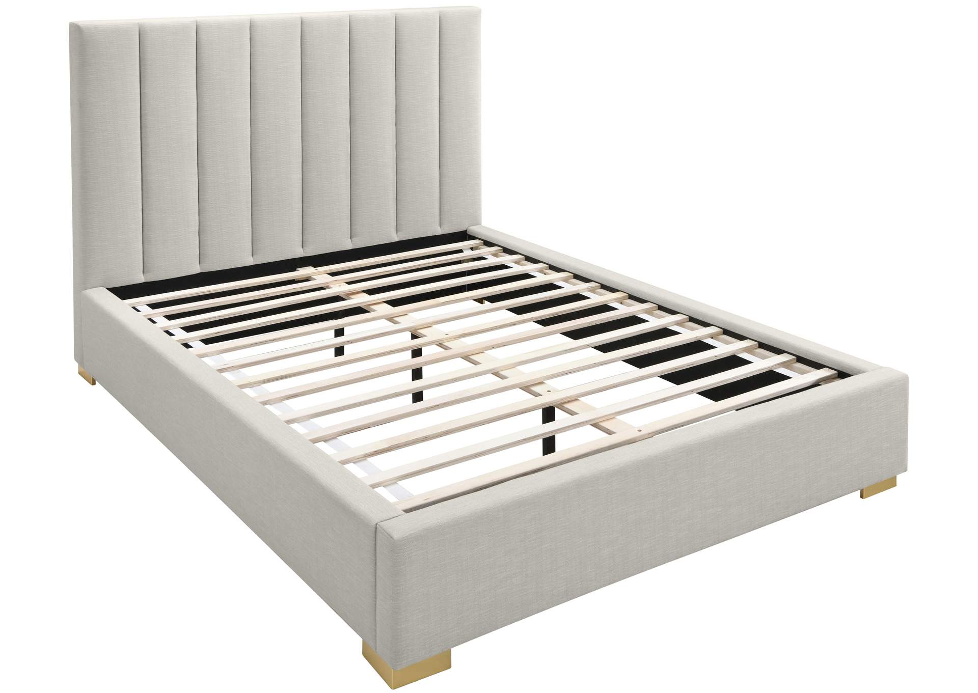 Pierce Beige Linen Textured Fabric Queen Bed