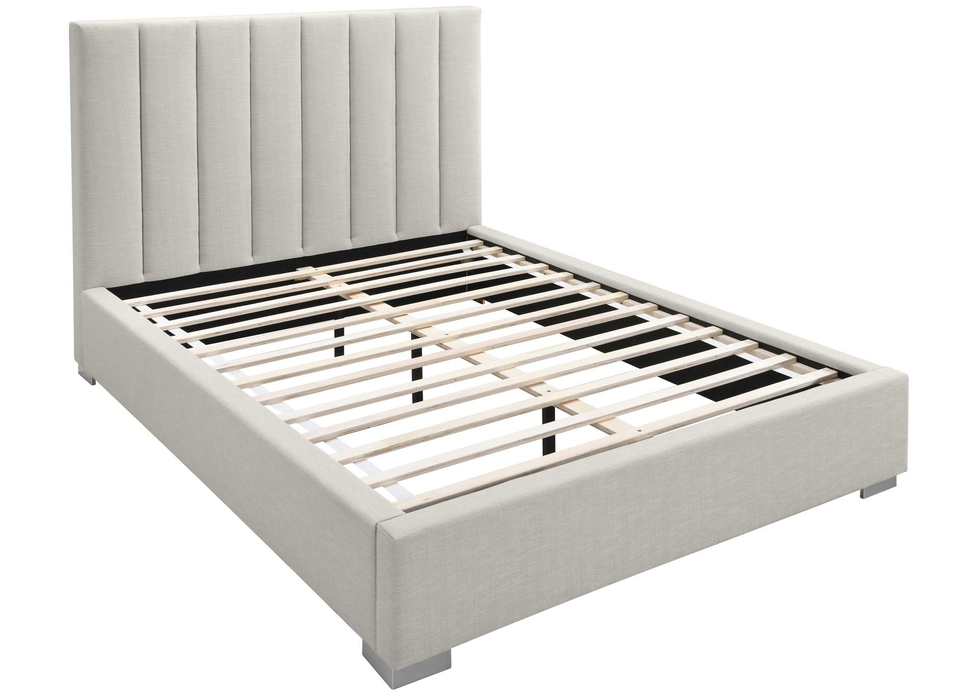 Pierce Beige Linen Textured Fabric Queen Bed