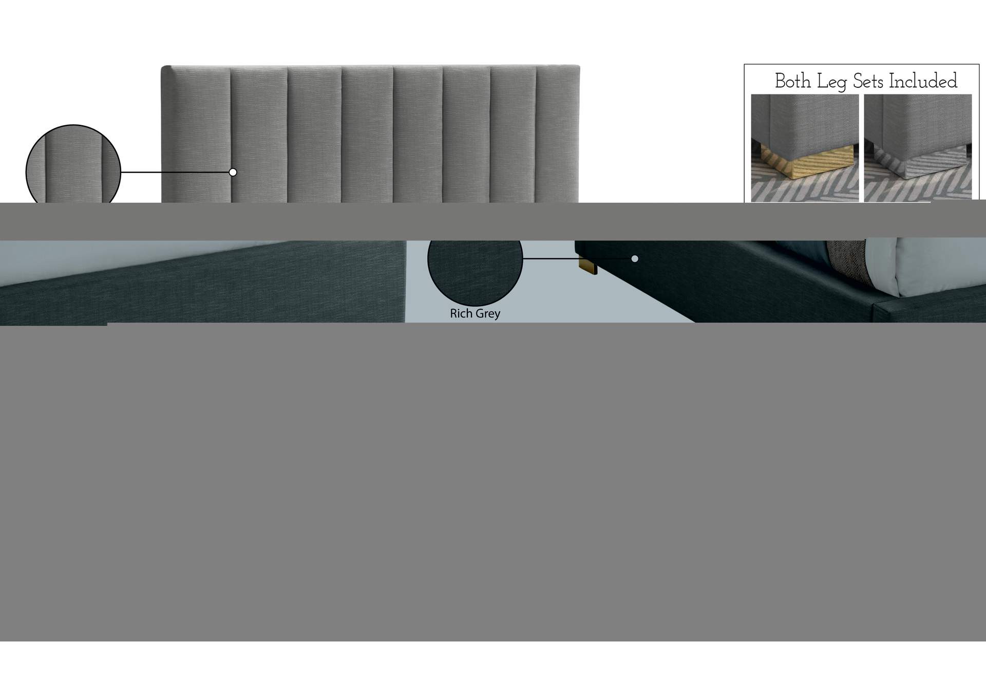 Pierce Grey Linen Textured Fabric King Bed