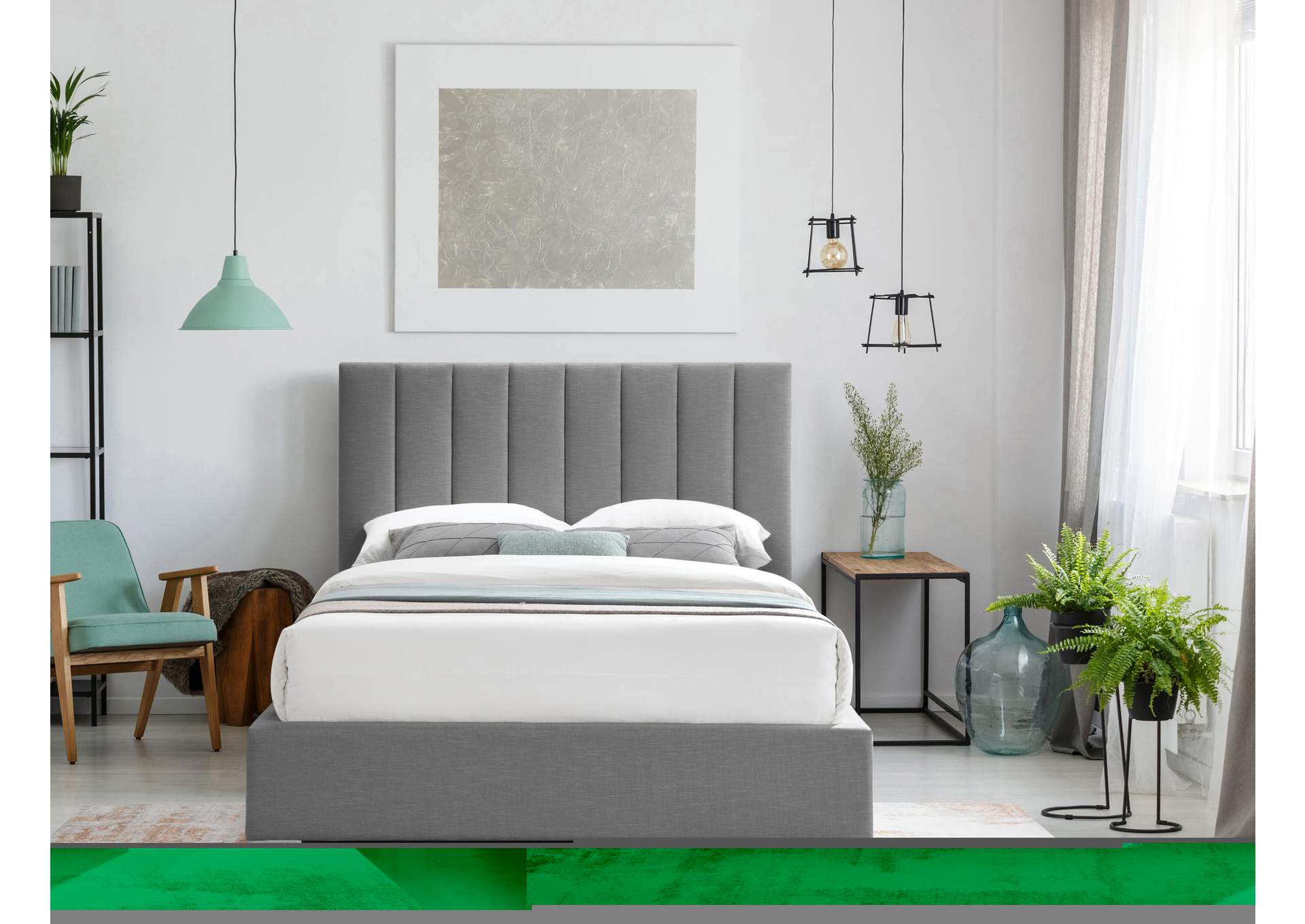 Pierce Grey Linen Textured Fabric King Bed