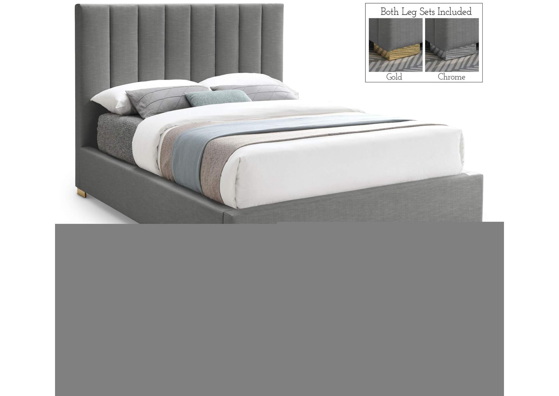 Pierce Grey Linen Textured Fabric Queen Bed