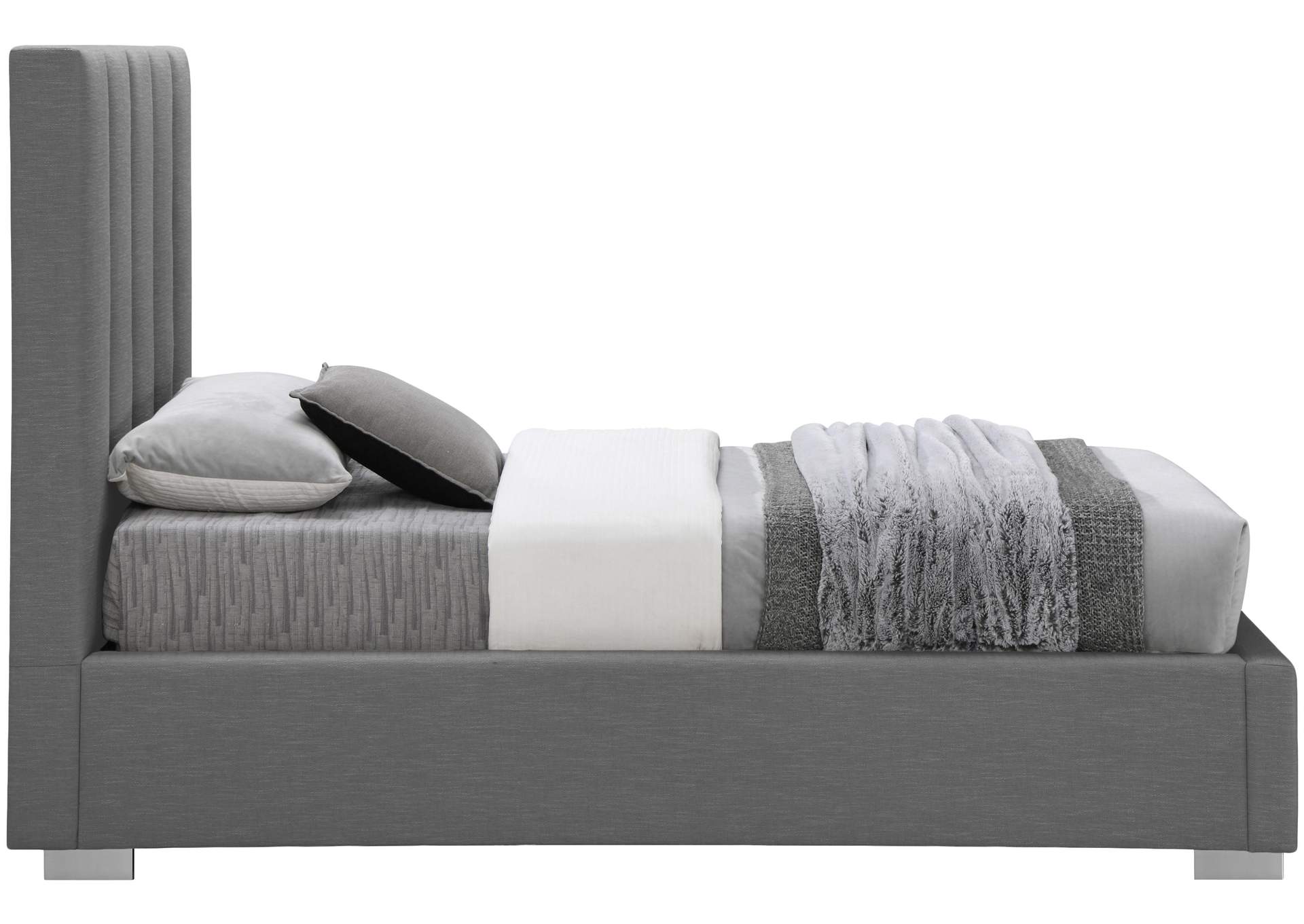 Pierce Grey Linen Textured Fabric Twin Bed