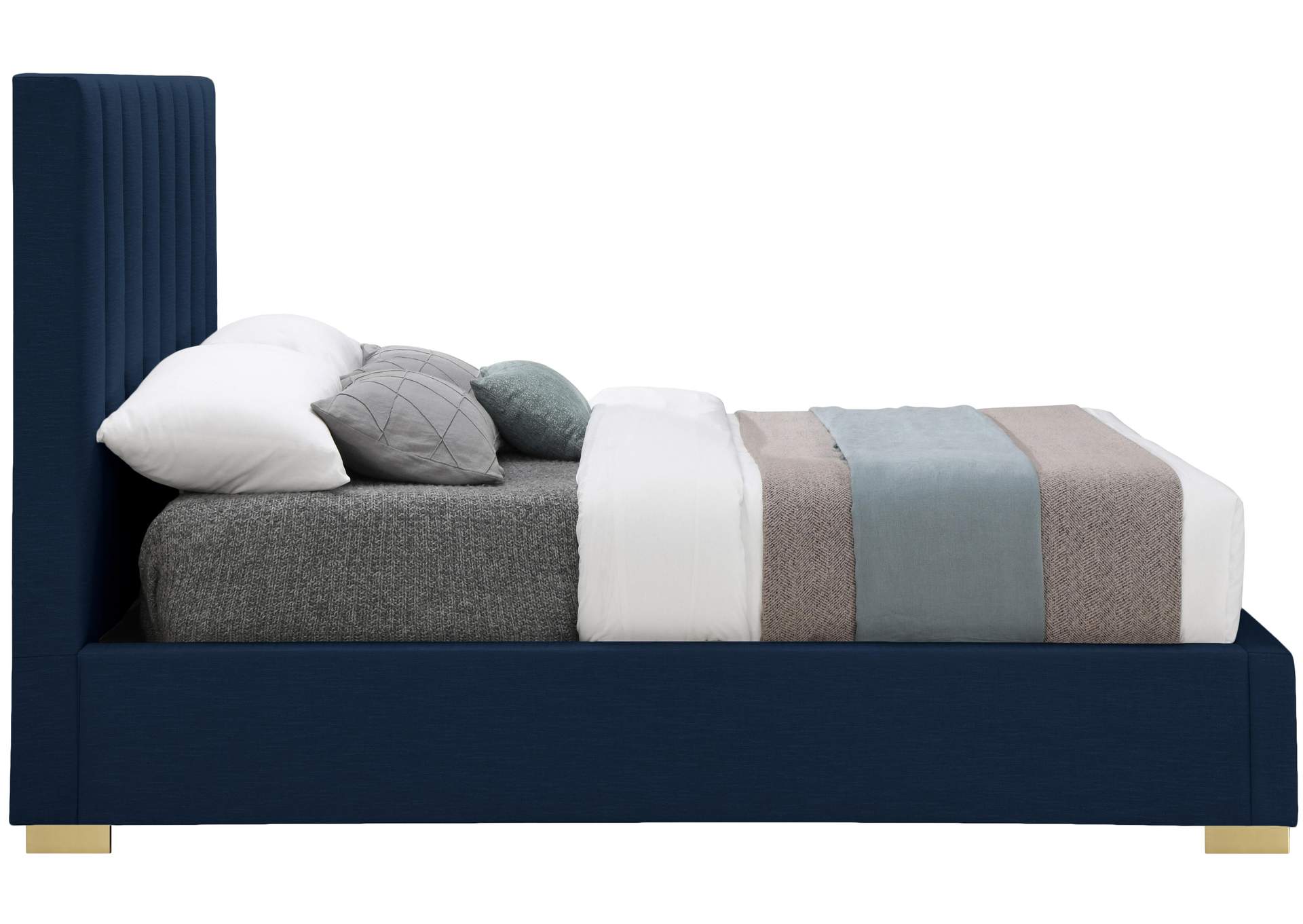 Pierce Navy Linen Textured Fabric King Bed