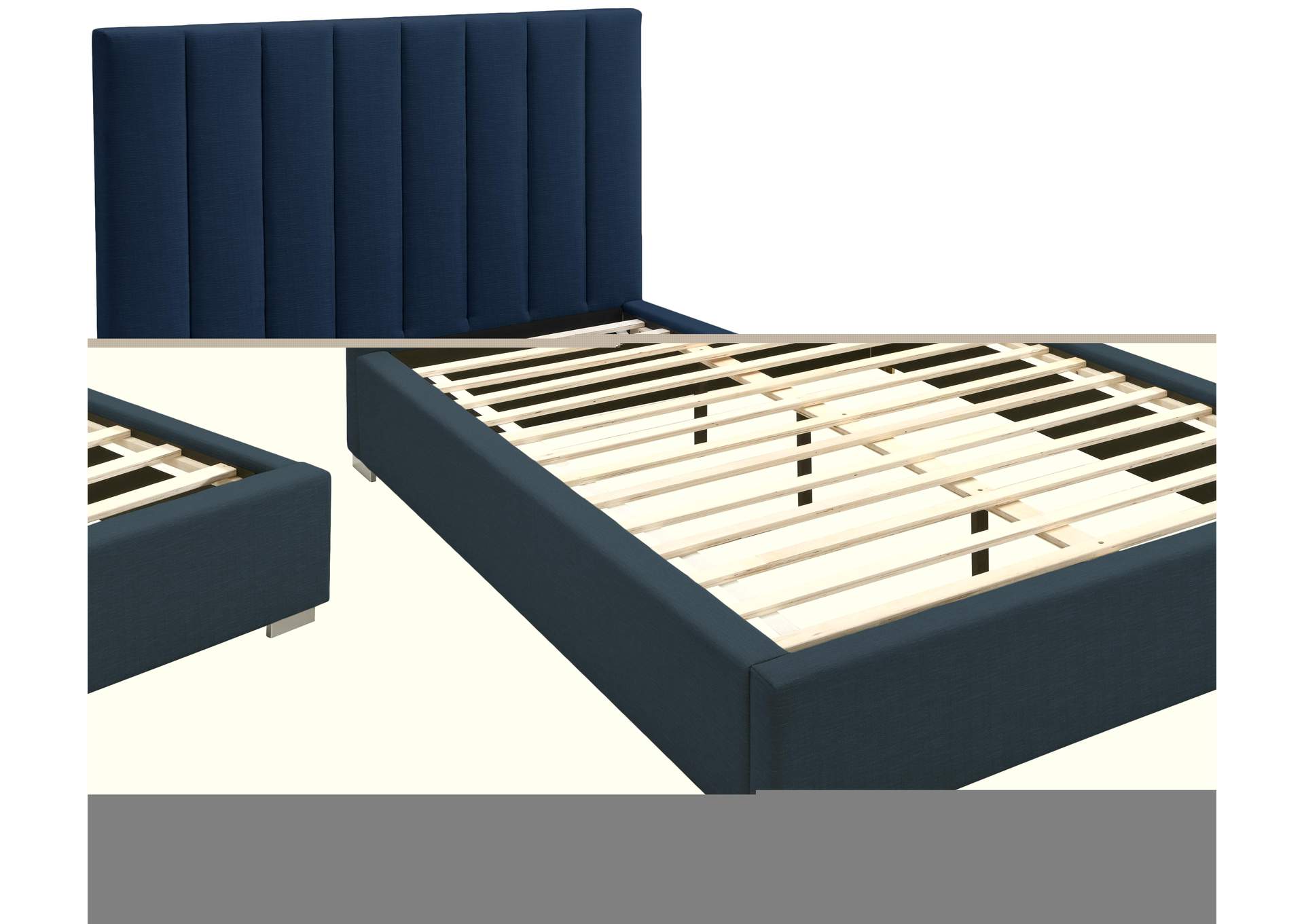 Pierce Navy Linen Textured Fabric Queen Bed