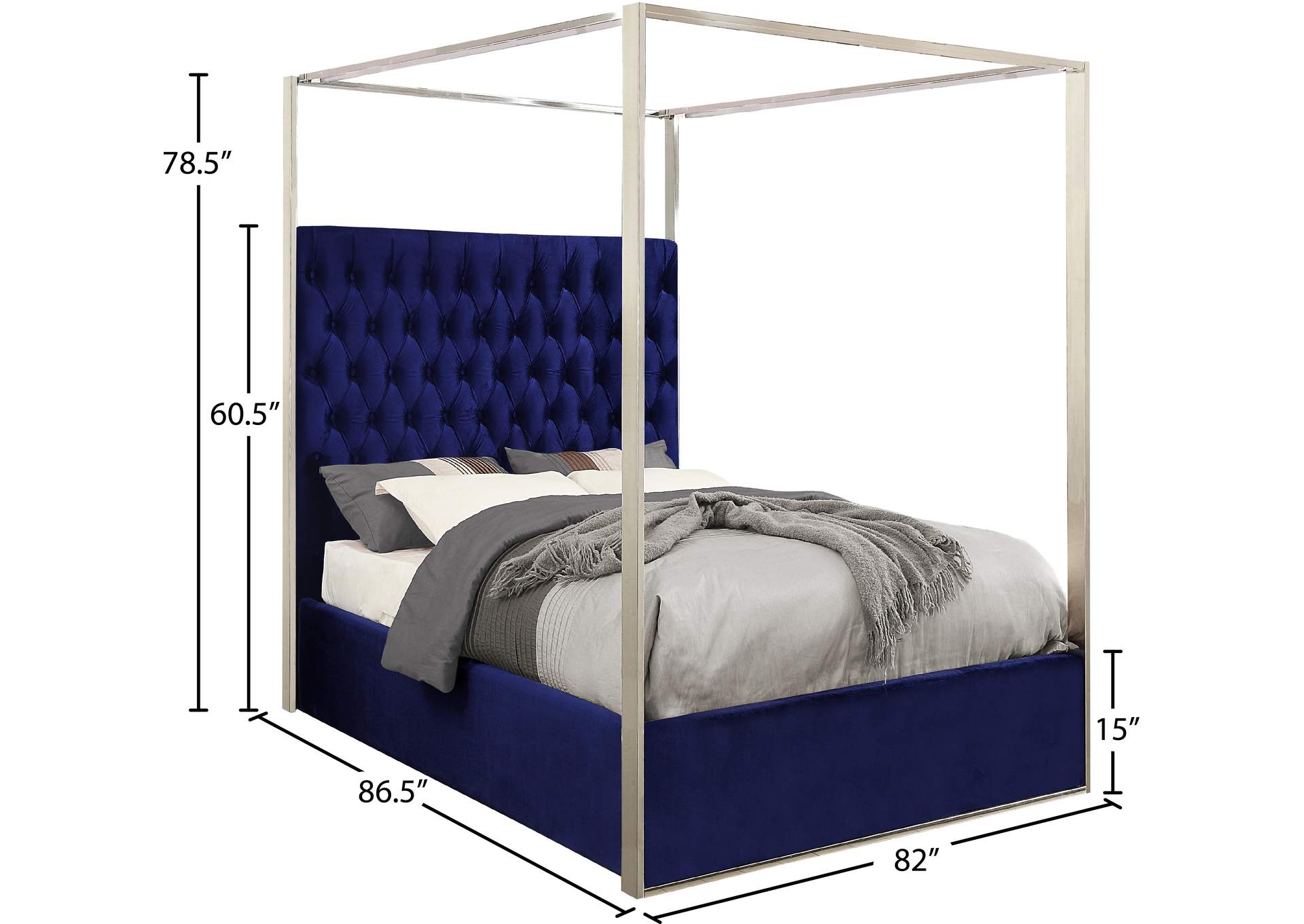 Porter Navy Velvet King Bed