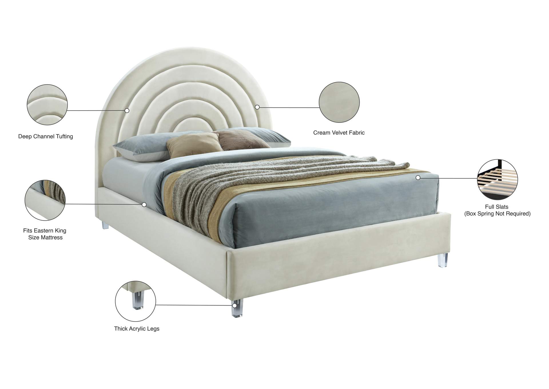 Rainbow Cream Velvet King Bed