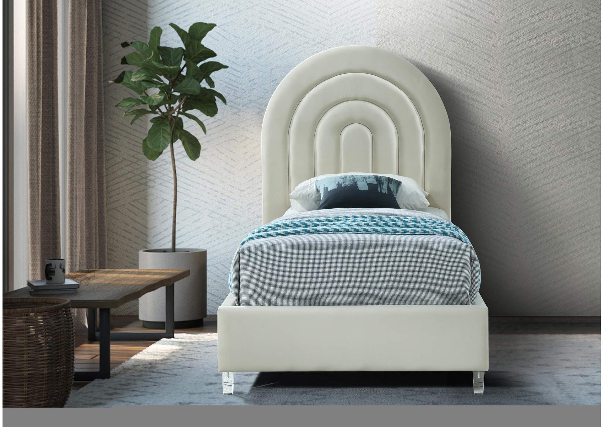 Rainbow Cream Velvet Twin Bed