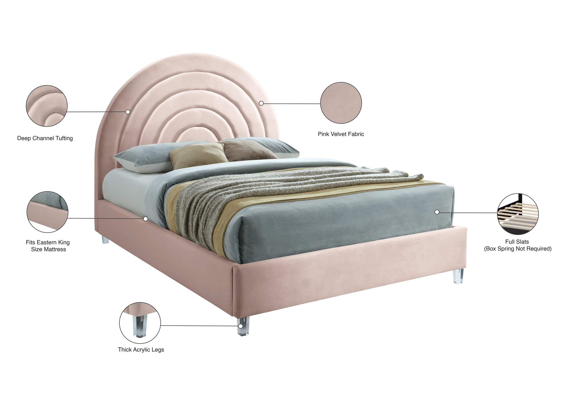 Rainbow Pink Velvet King Bed