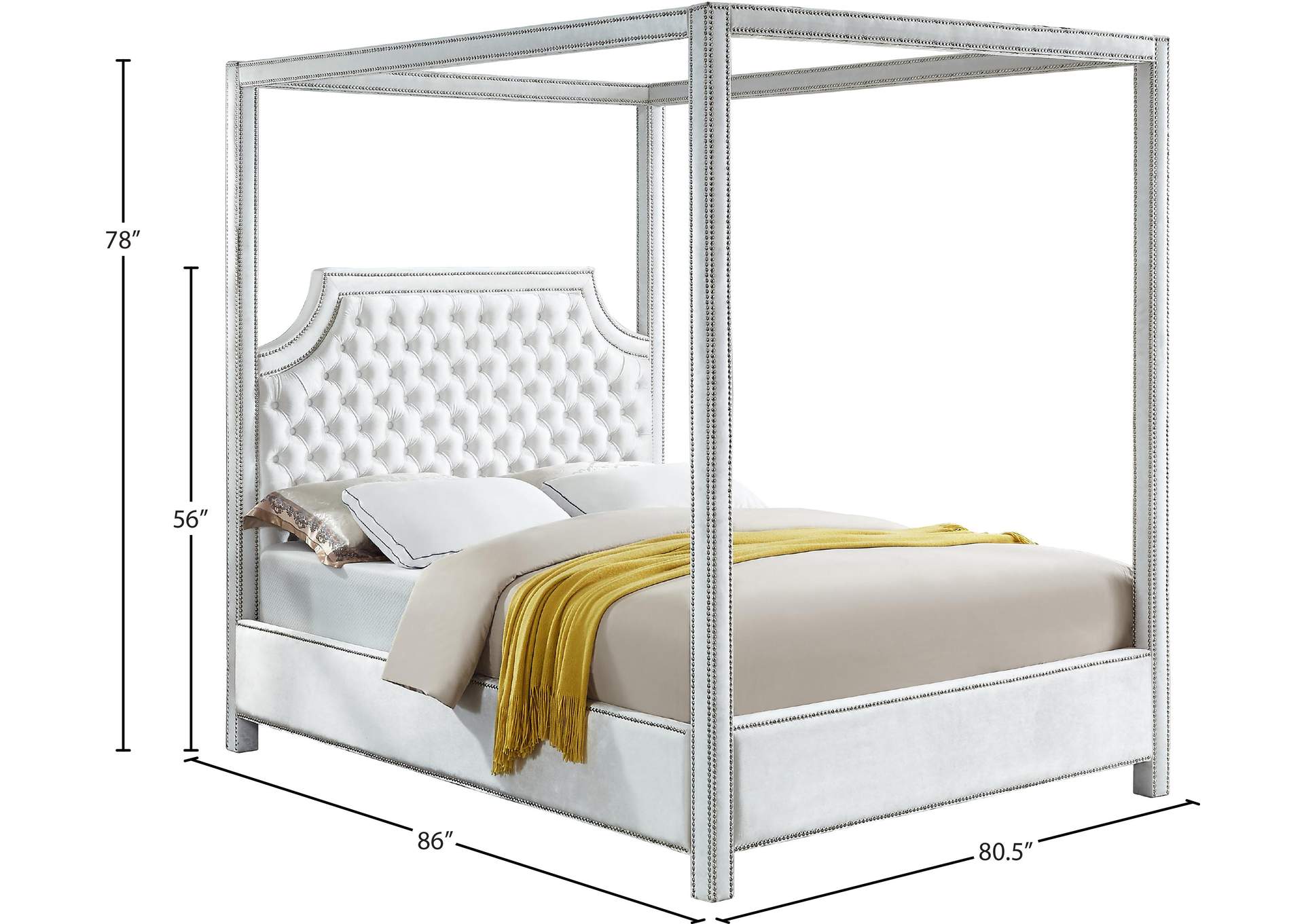 Rowan White Velvet King Bed (3 Boxes)