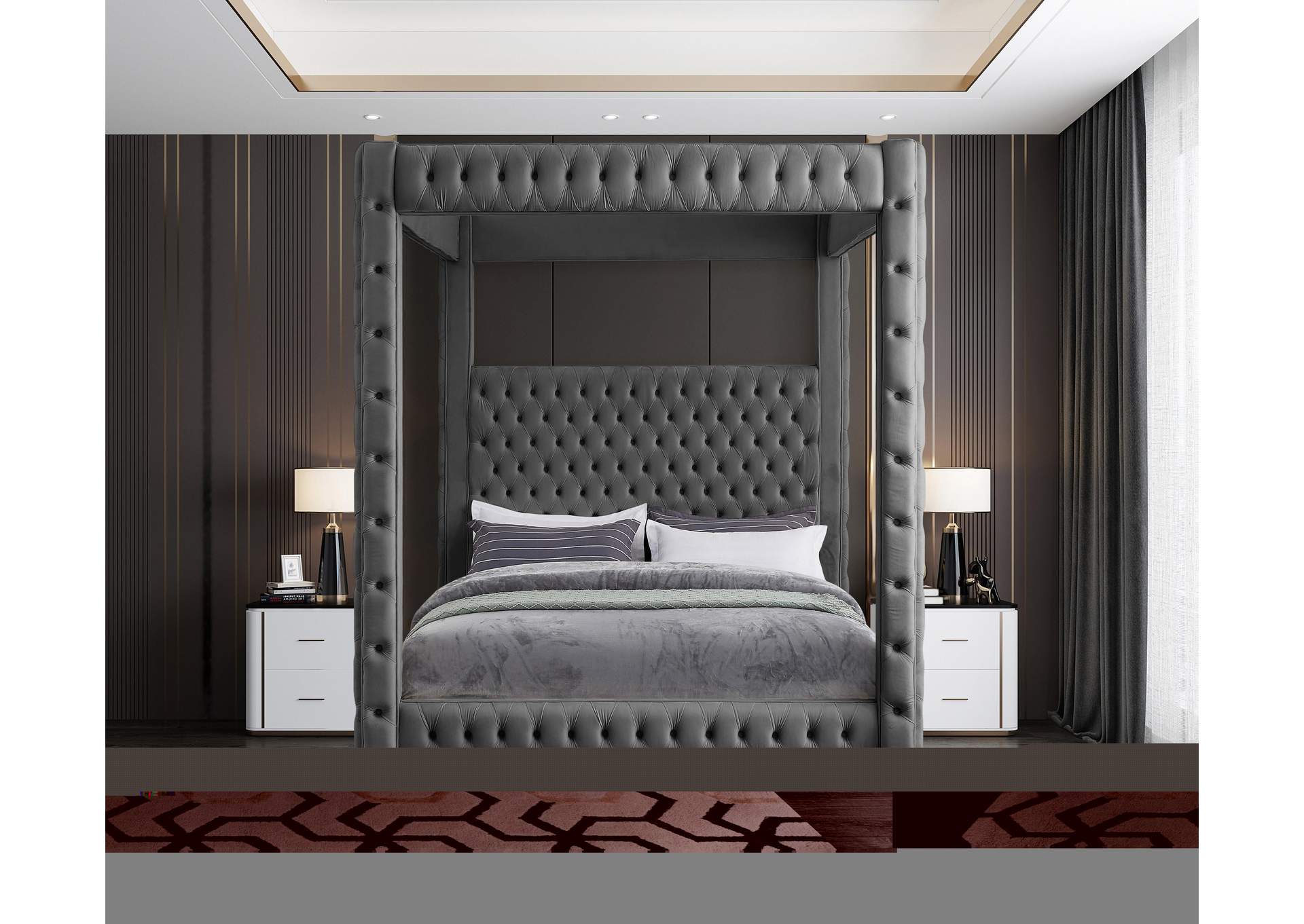 Royal Grey Velvet Queen Bed (4 Boxes)