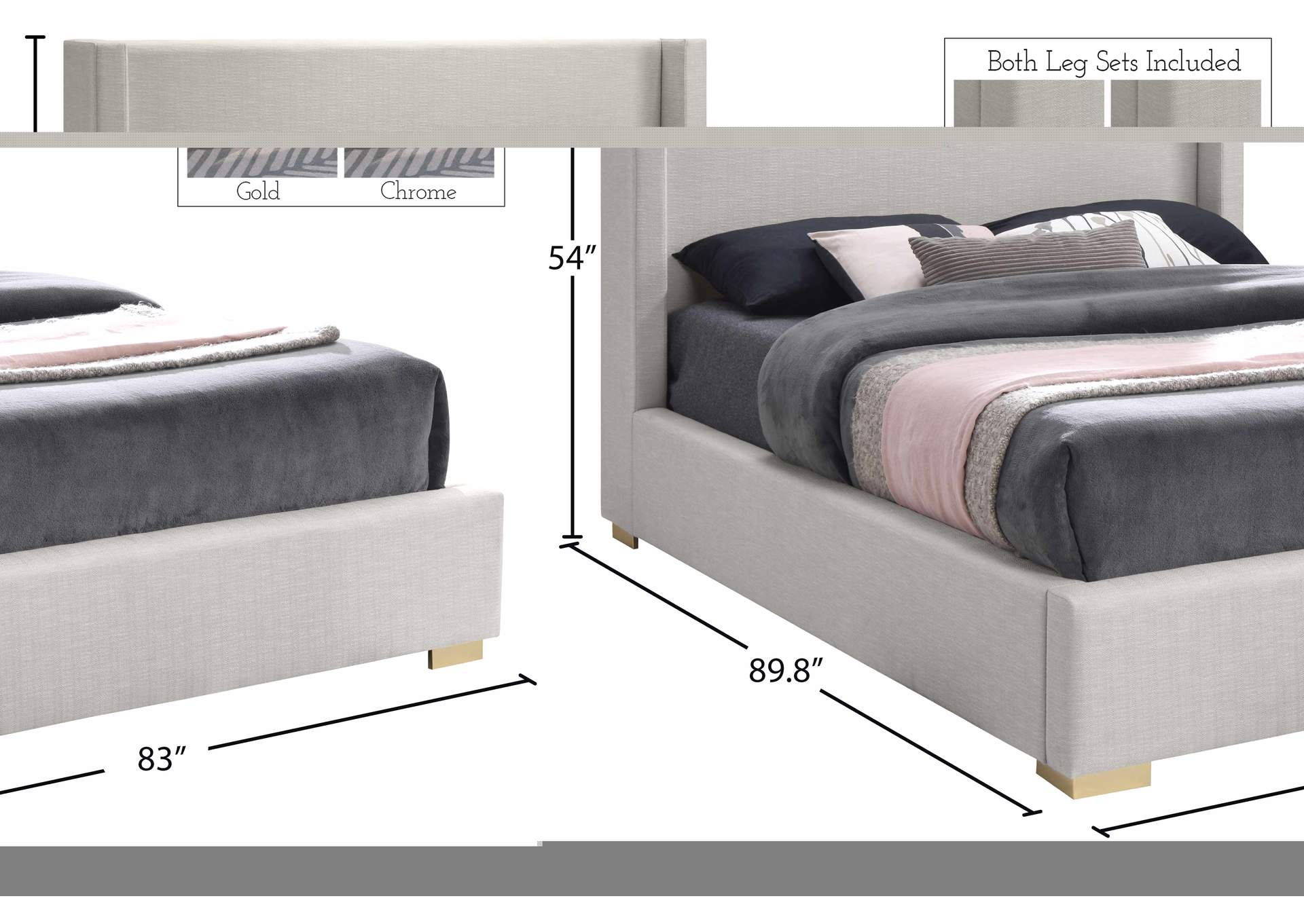 Royce Beige Linen Textured Fabric King Bed (3 Boxes)