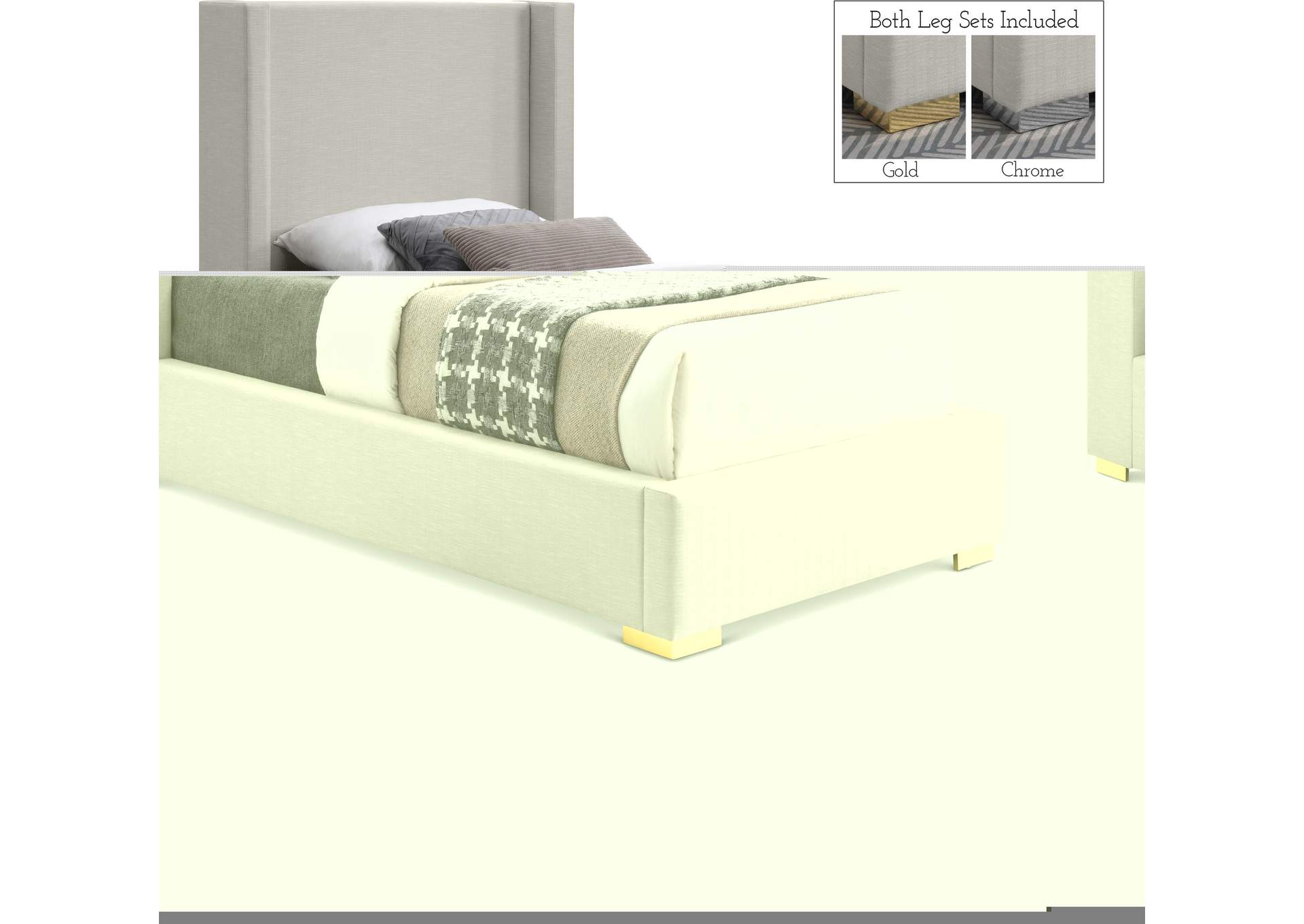 Royce Beige Linen Textured Fabric Twin Bed (3 Boxes)