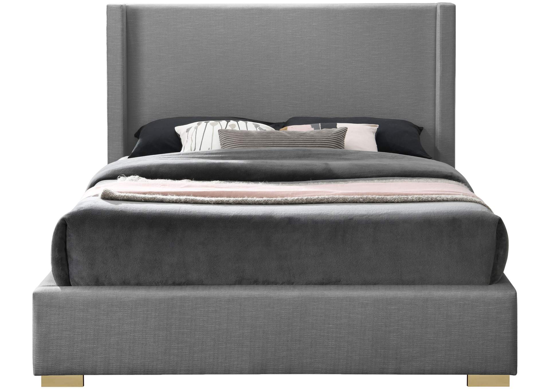 Royce Grey Linen Textured Fabric Queen Bed (3 Boxes)