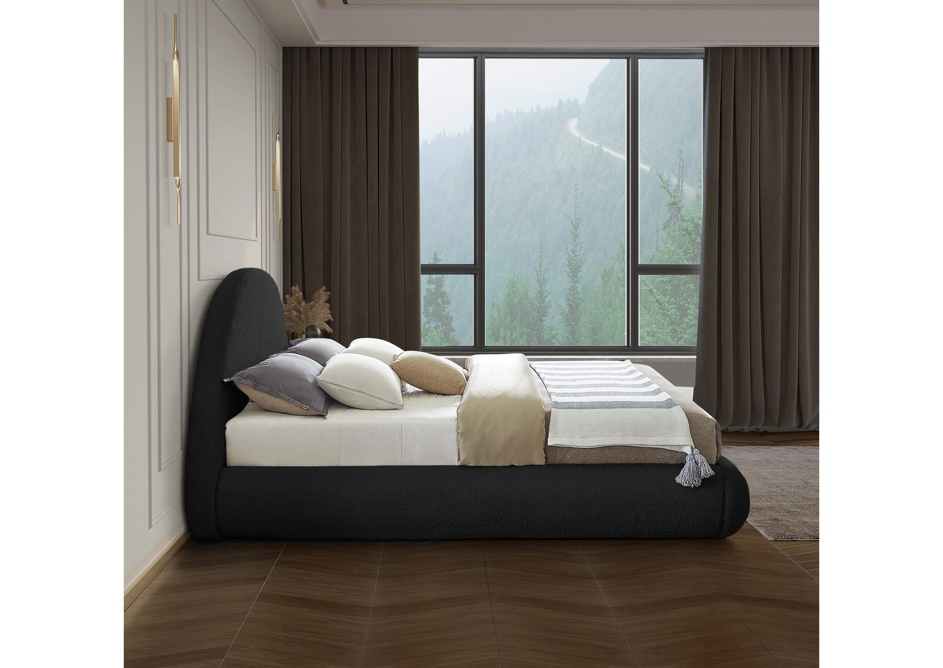 Rudy Black Teddy Fabric King Bed