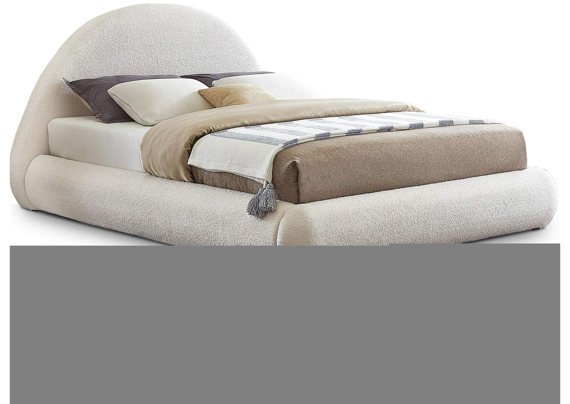 Rudy Cream Teddy Fabric Queen Bed