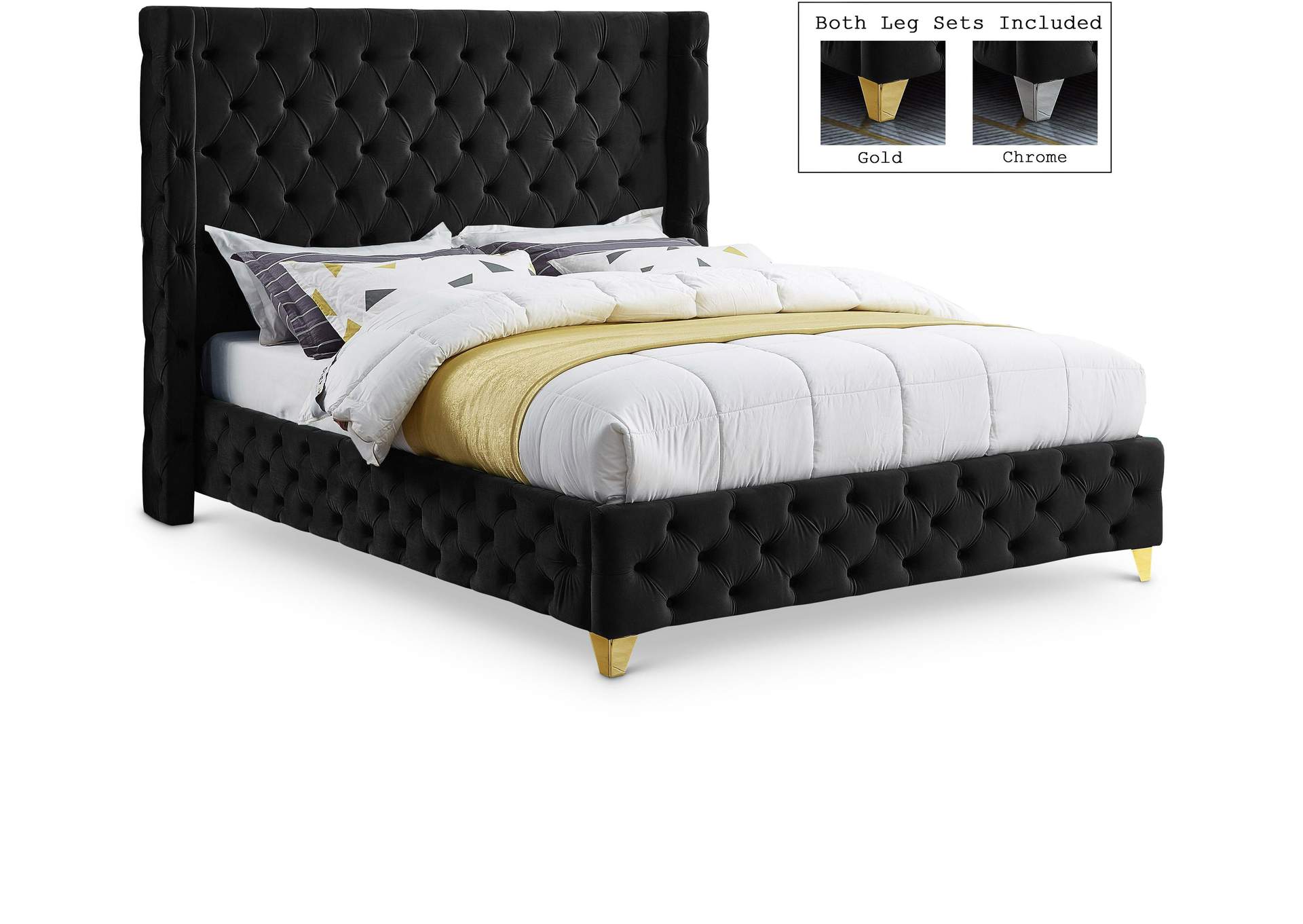 Savan Black Velvet Queen Bed
