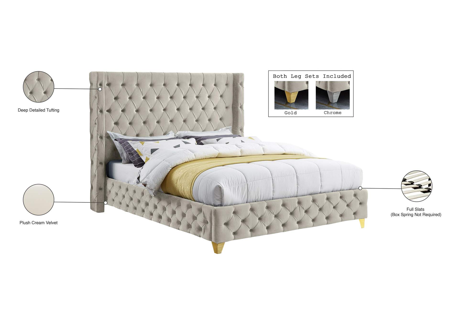 Savan Cream Velvet King Bed