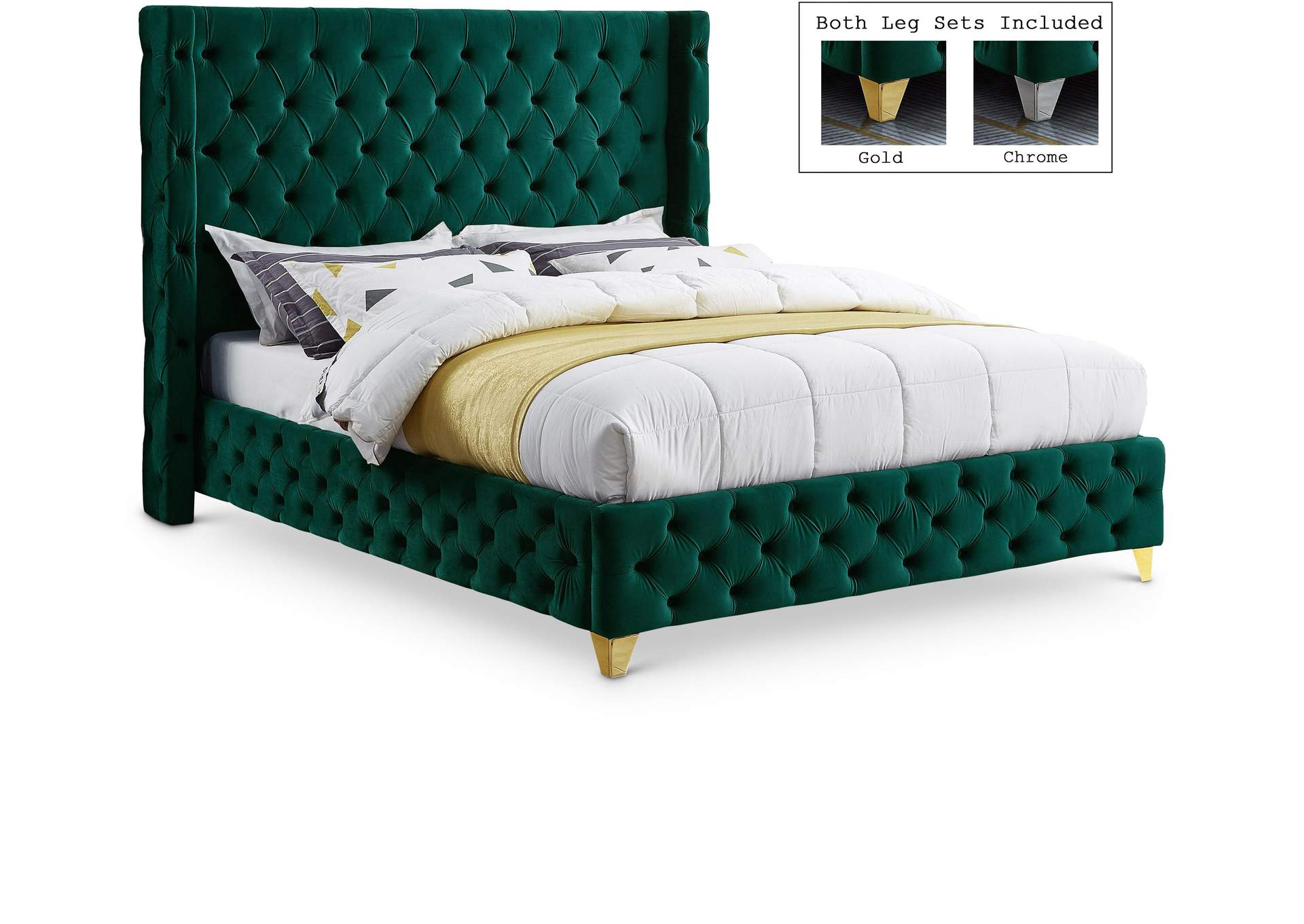 Savan Green Velvet Full Bed