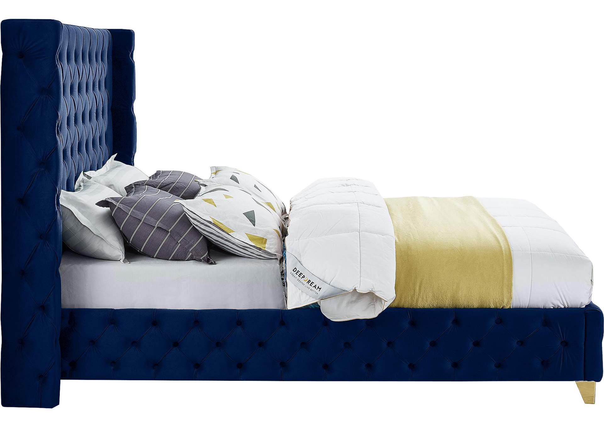 Savan Navy Velvet Queen Bed