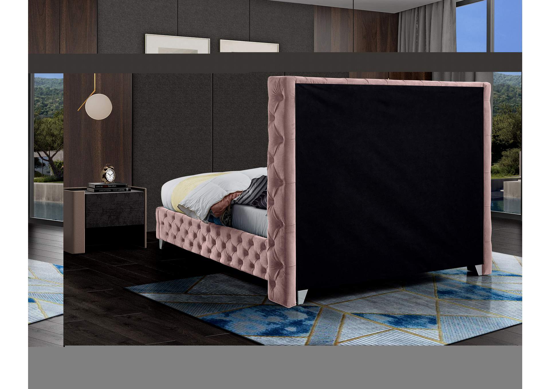 Savan Pink Velvet Queen Bed
