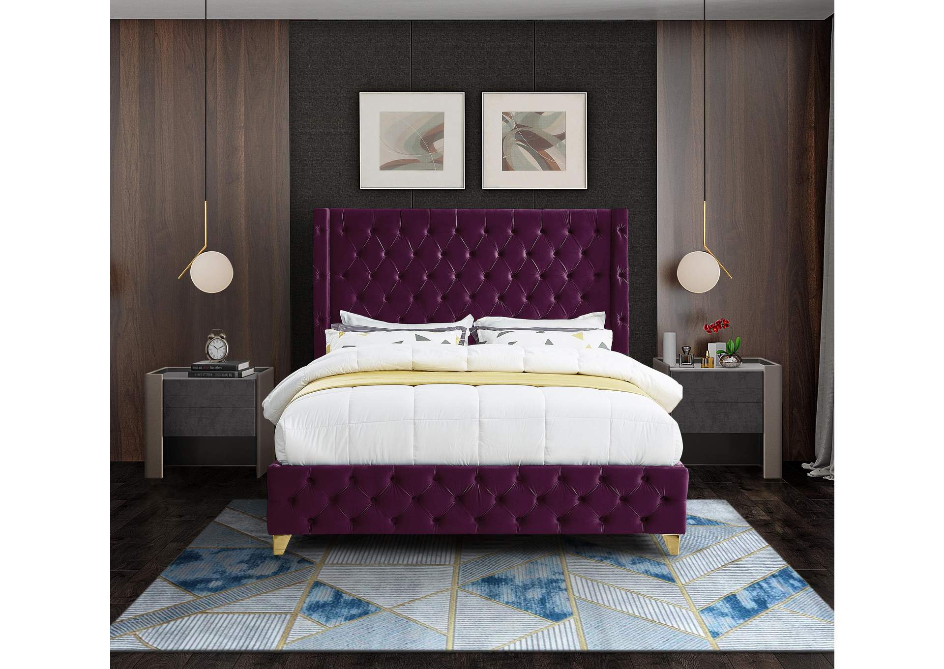 Savan Purple Velvet King Bed