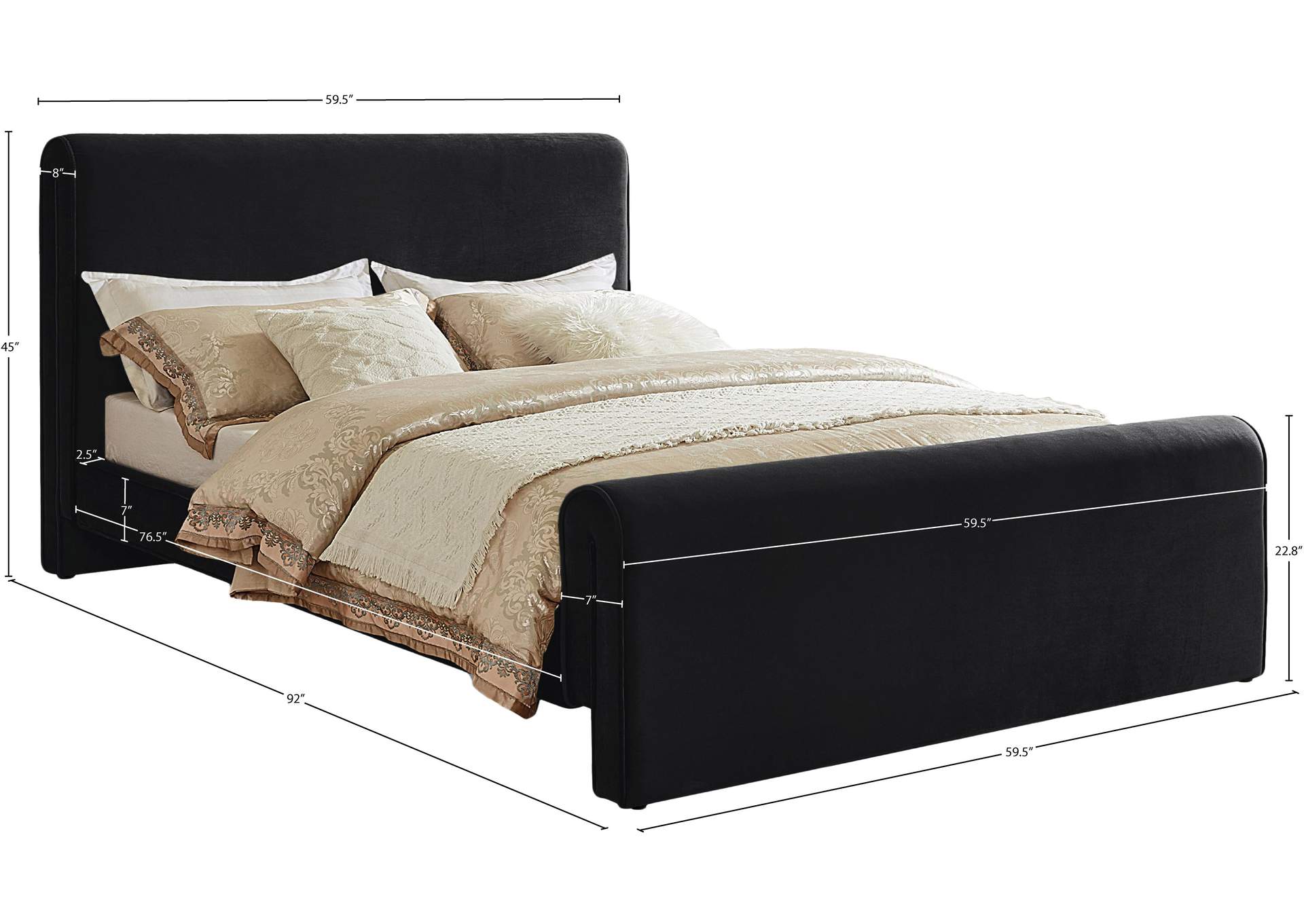 Sloan Black Velvet Full Bed (3 Boxes)
