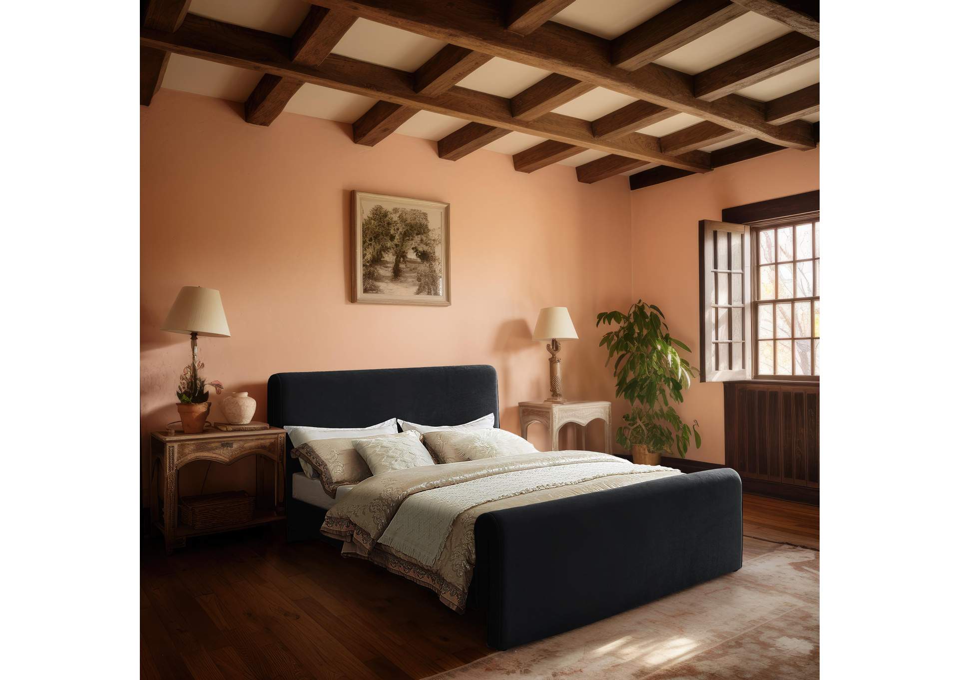 Sloan Black Velvet Queen Bed (3 Boxes)