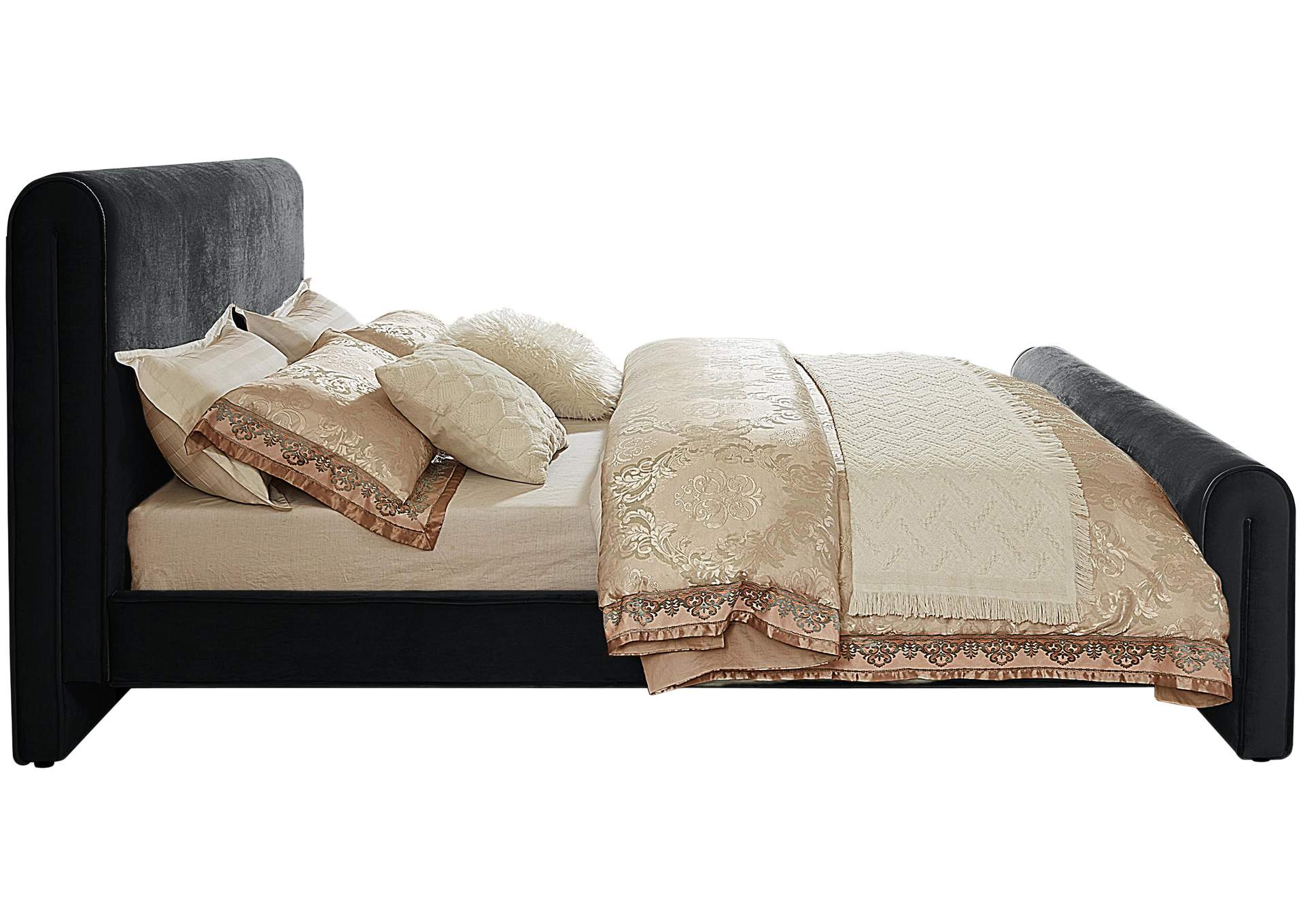 Sloan Black Velvet Queen Bed (3 Boxes)