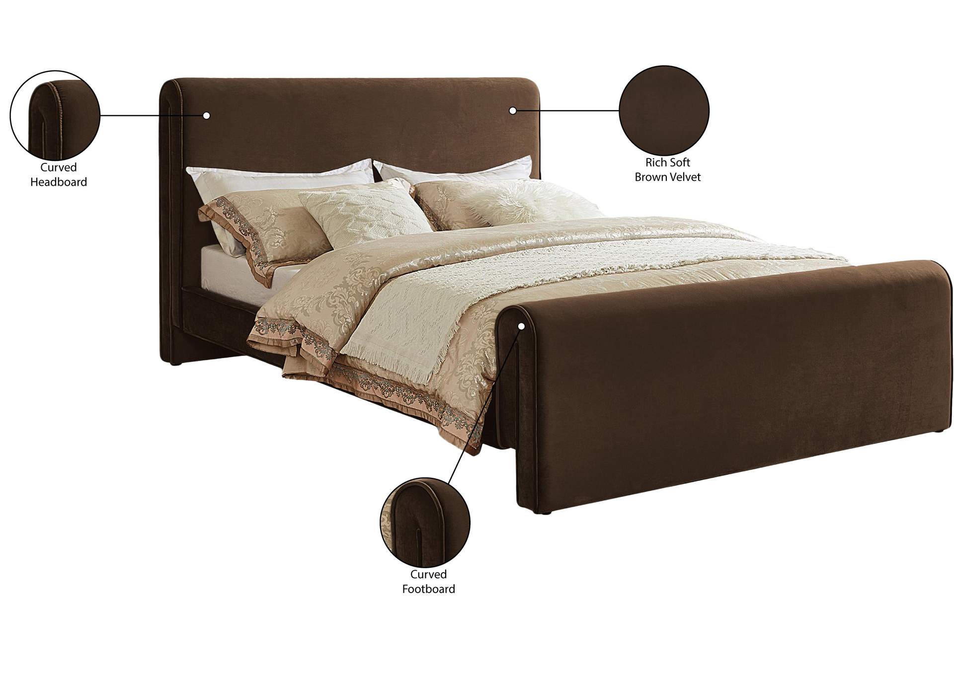 Sloan Brown Velvet Full Bed (3 Boxes)