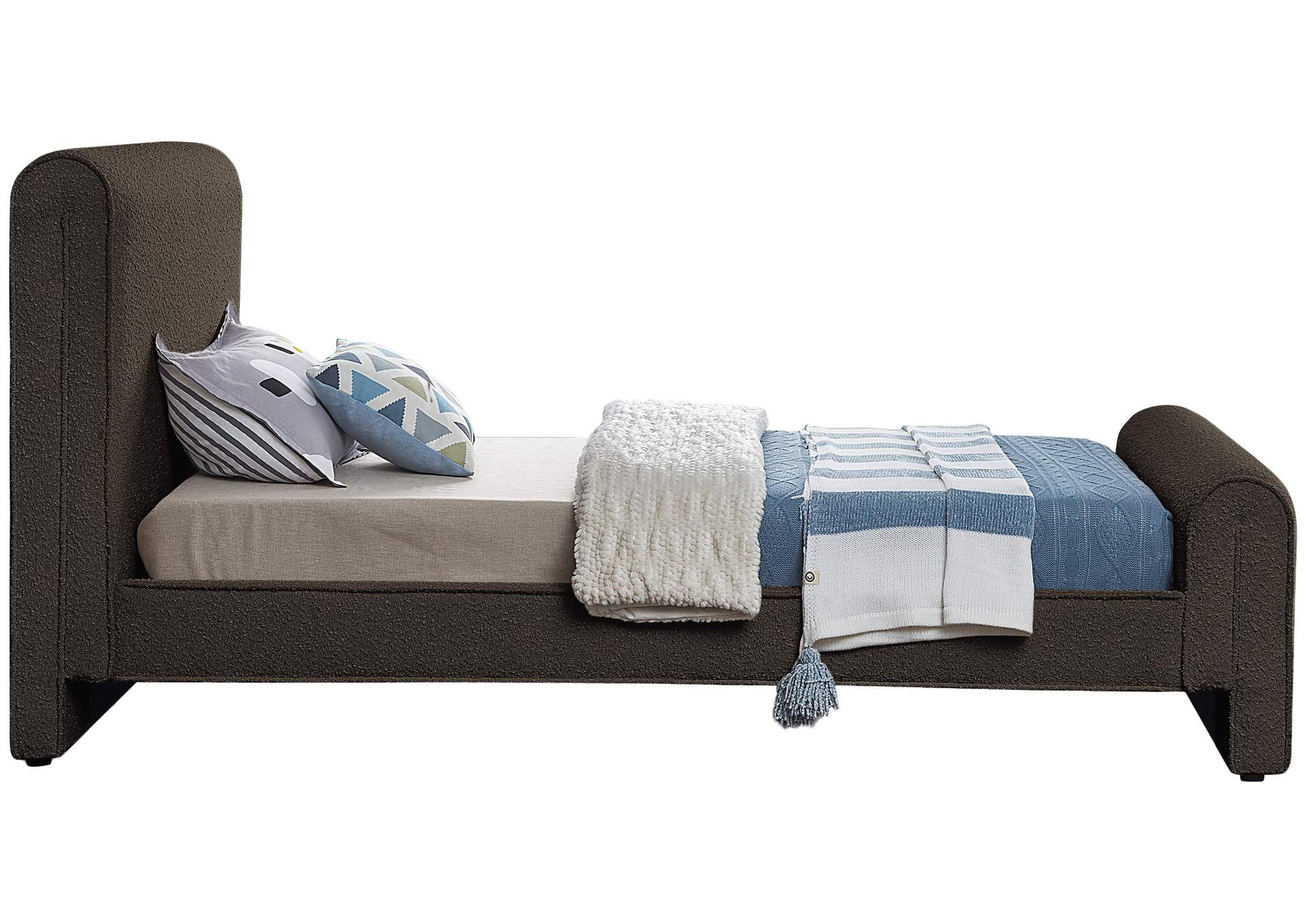 Stylus Brown Boucle Fabric Twin Bed (3 Boxes)