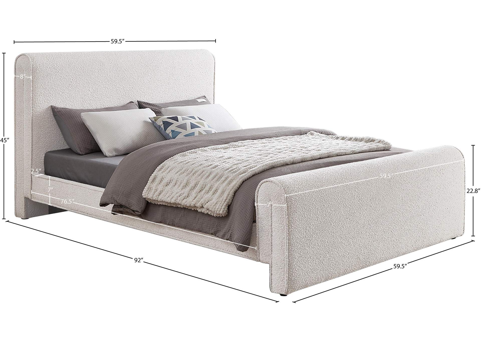 Stylus Cream Boucle Fabric Full Bed (3 Boxes)