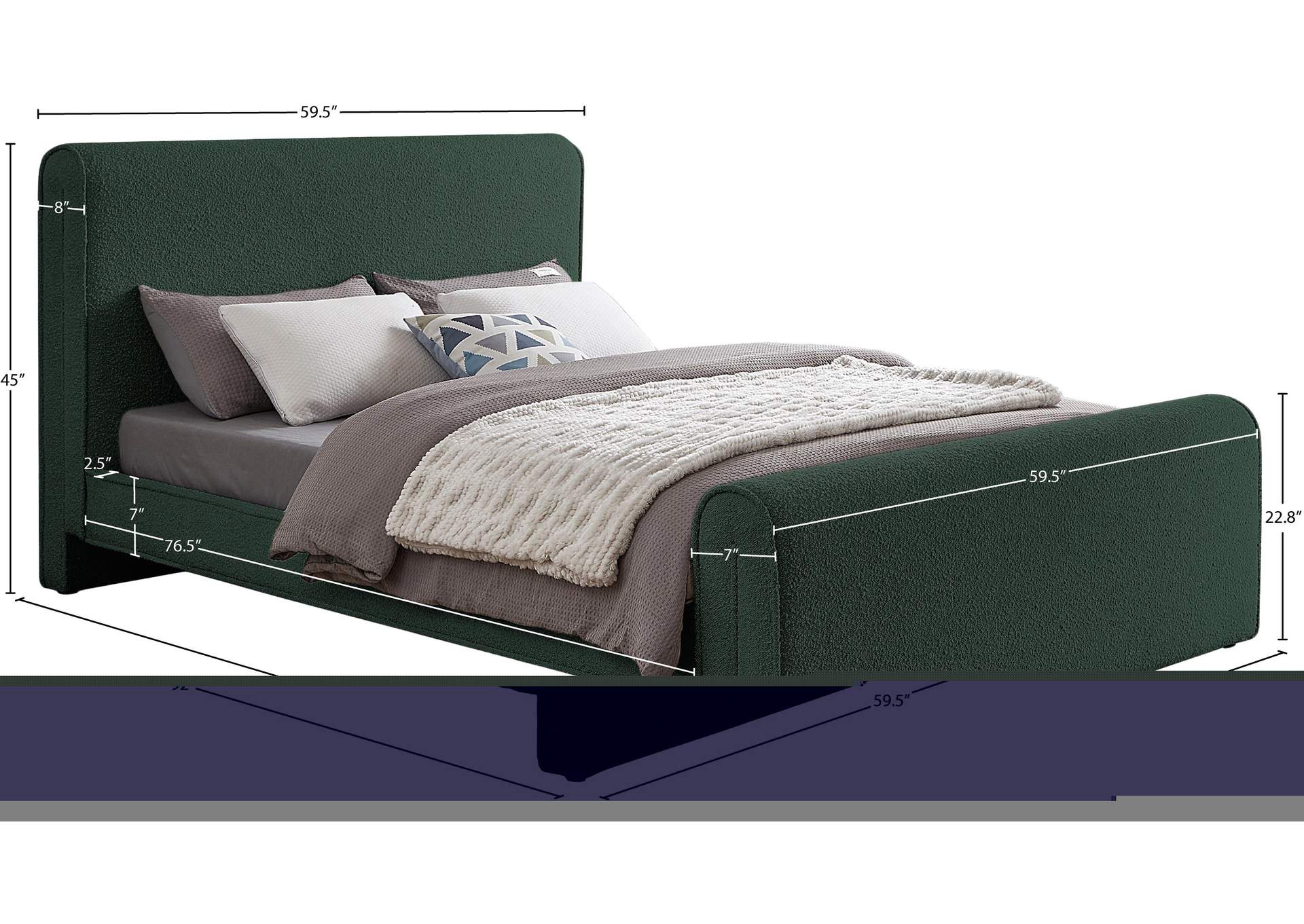 Stylus Green Boucle Fabric Full Bed (3 Boxes)