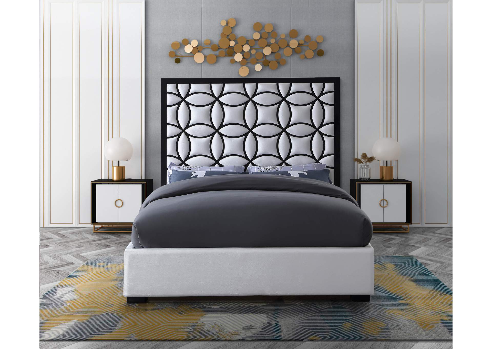 Taj White Velvet King Bed