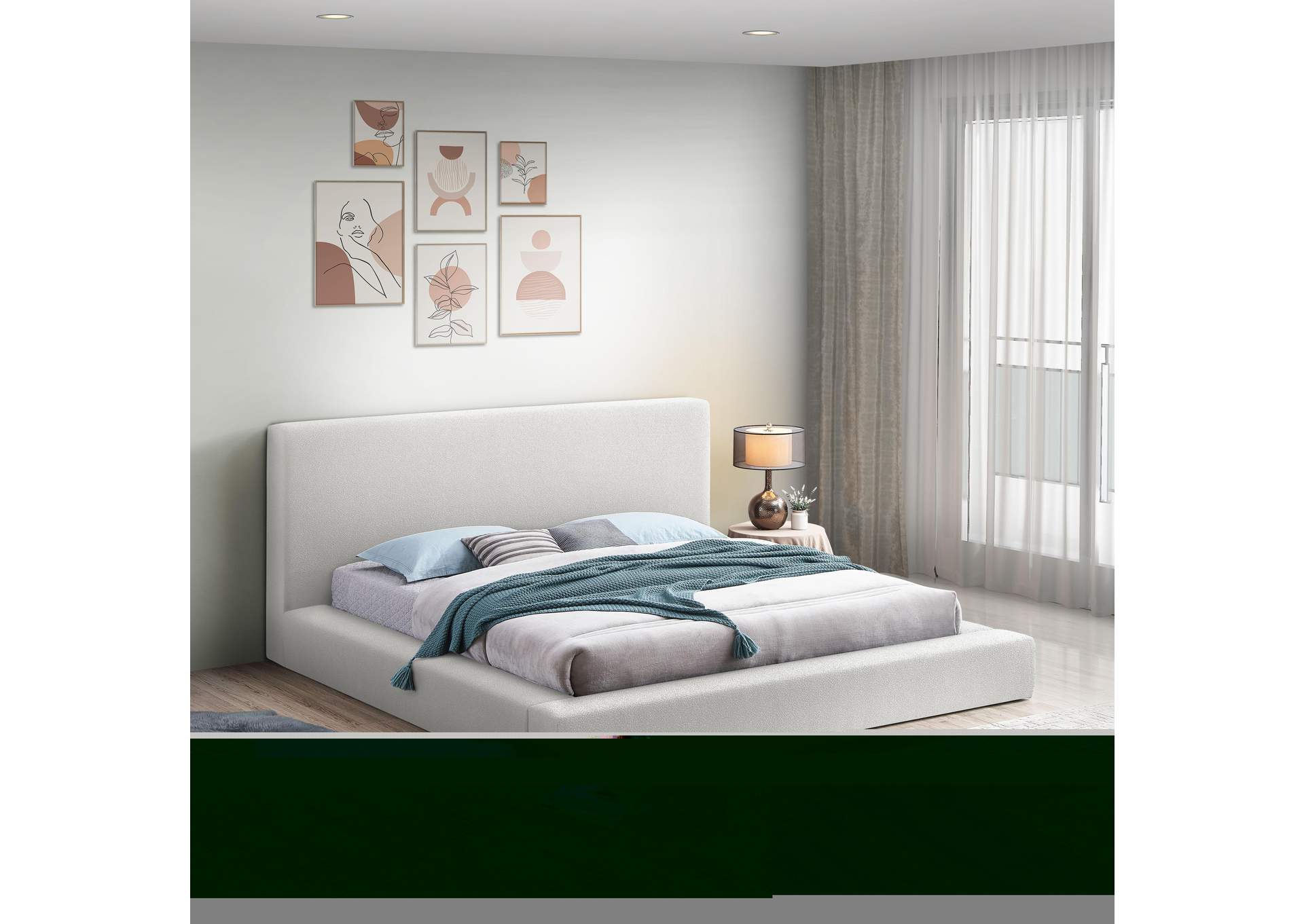 Terra Cream Boucle Fabric Queen Bed