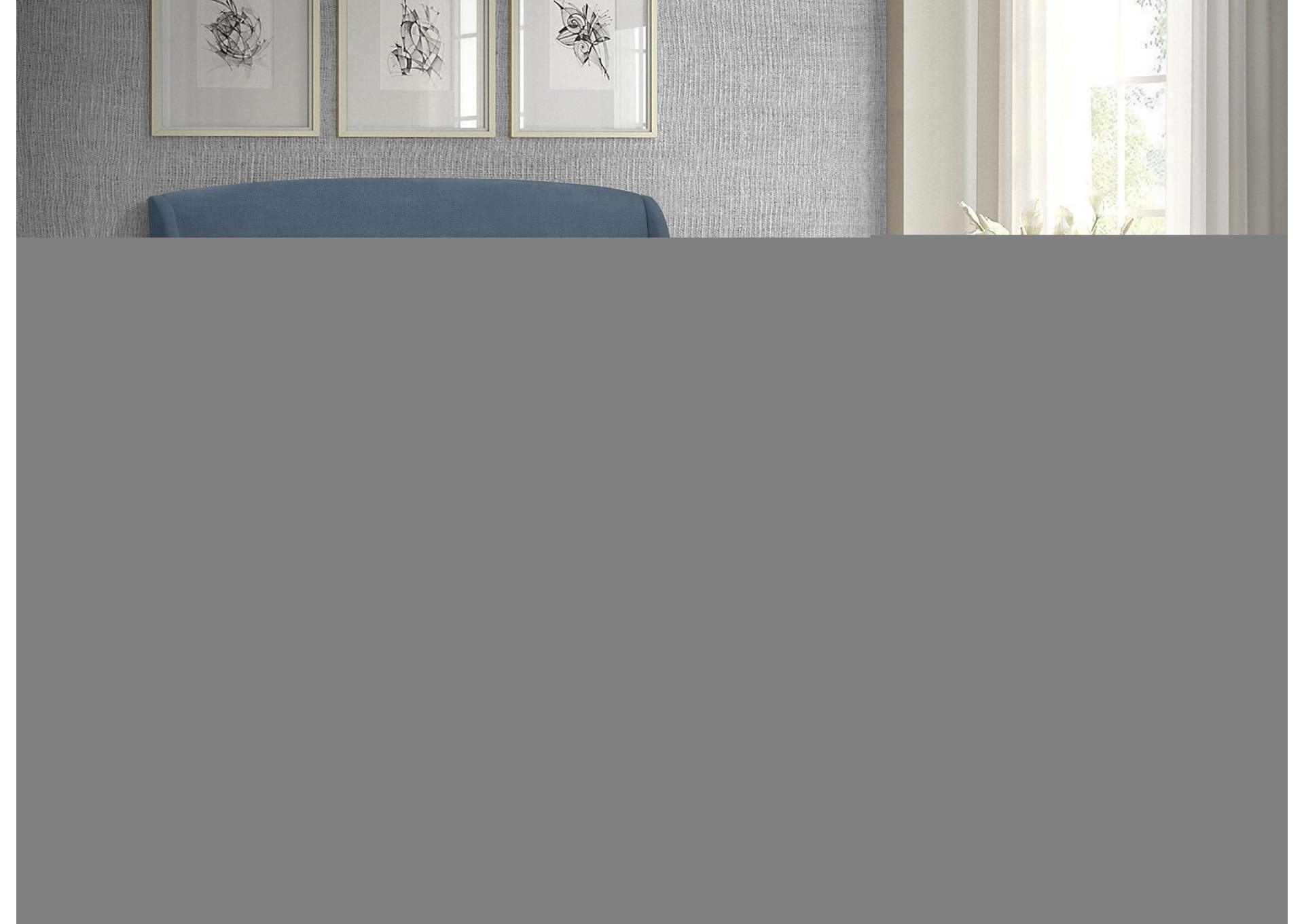 Twin Blue Velvet King Bed (3 Boxes)